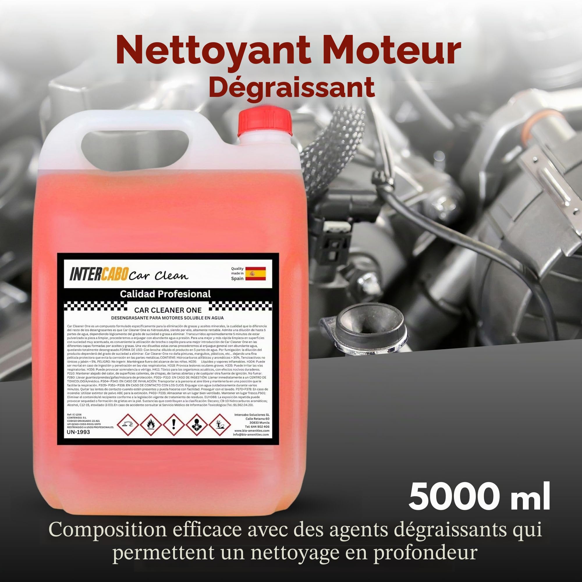 Dégraissant pour Moteurs Soluble dans l’Eau 5 L • Élimine Graisse, Huiles et Résidus • Idéal pour Entretien Mécanique et Automobile • Usage Professionnel Intensif