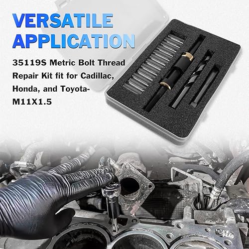 Miniatura 2 de GOKESHFLY M11X1.5 Kit de reparación de rosca de perno de cabeza métrica 35119S apto para Cadillac, Honda, Toyota