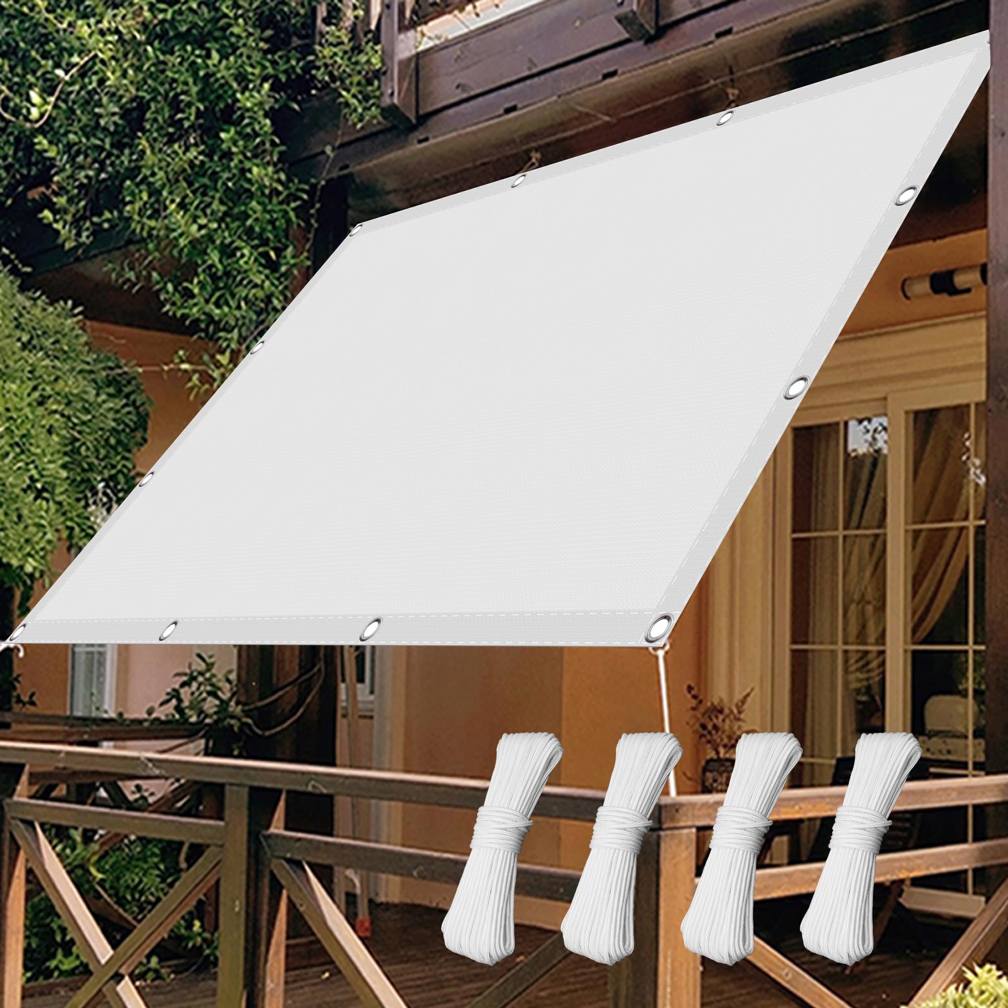 Malla Sombreo Sun Net 230 x 400 cm Protección UV 98% Prueba de Viento Malla Sombra con Ojales Sombreo Toldo Vela 100% Poliéster con SOGA para Patio Jardín Terraza, Blanco
