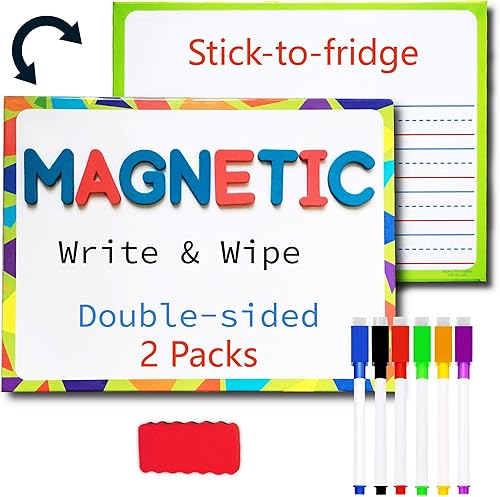 Pizarra magnética forrada de borrado en seco para niños con 6 marcadores, pizarra portátil de borrado en seco de doble cara de alta calidad para