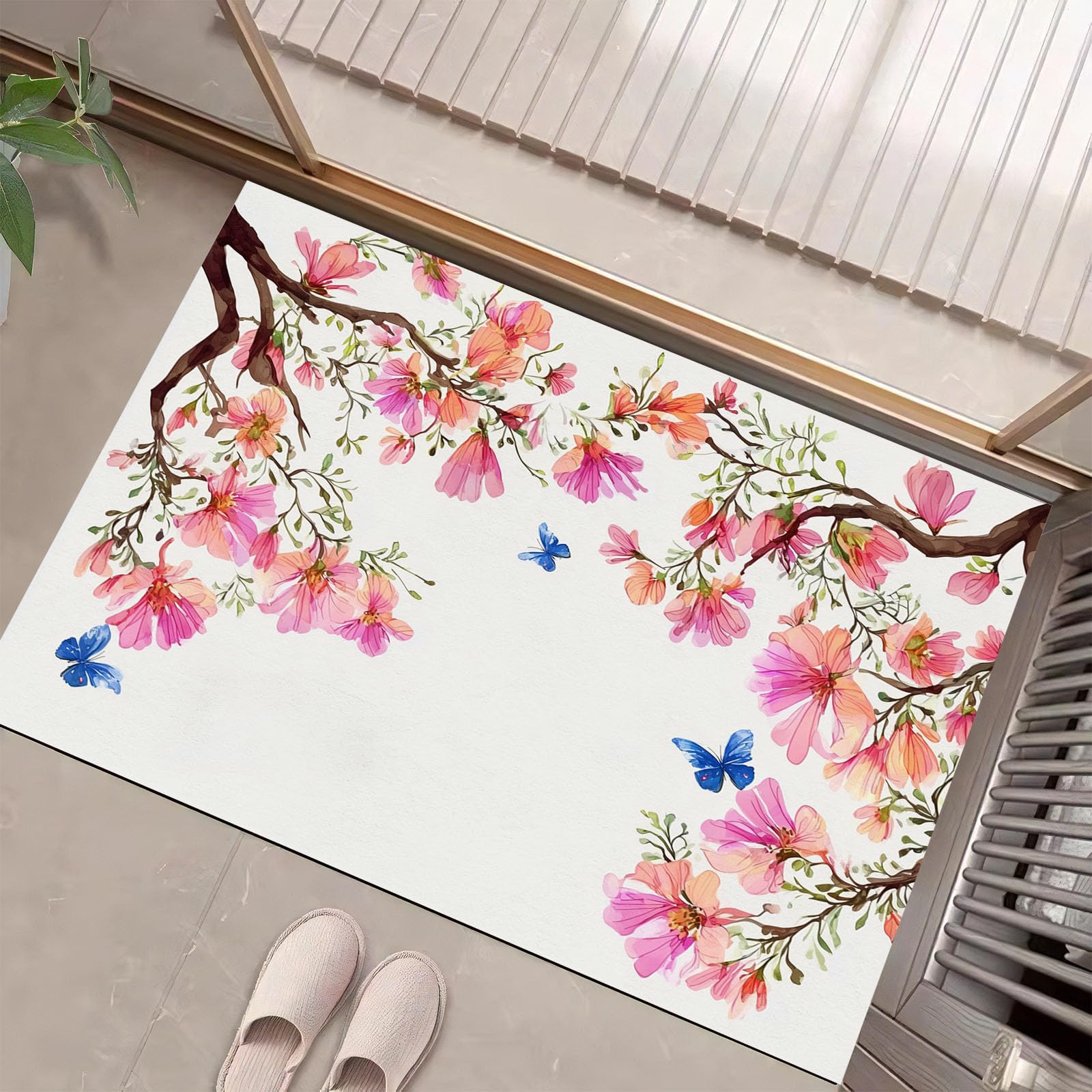 Paillasson intérieur aquarelle fleurs magenta 60x90cm tapis lavable