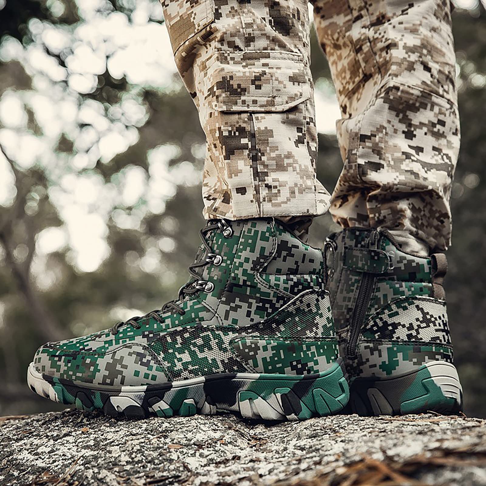Bottes d'extérieur pour hommes bottes tactiques militaires légères chaussures de travail de Police à lacets bottes de Combat de l'armée Commando,Camouflage-42
