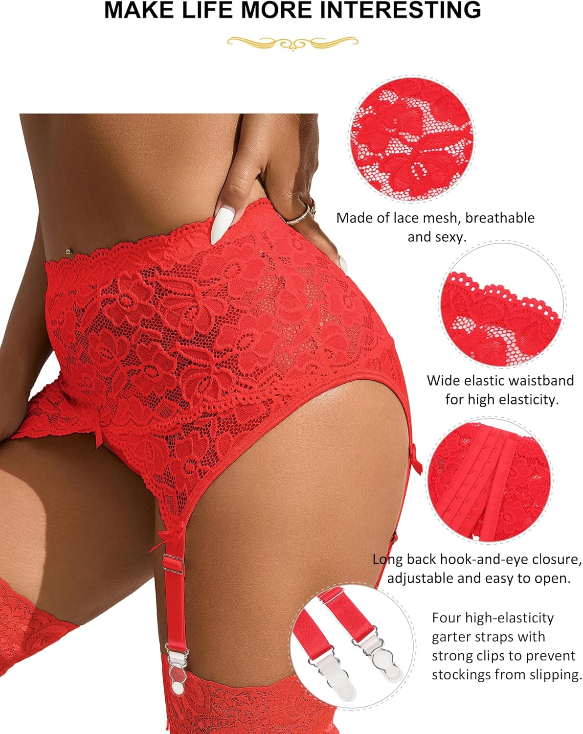 Lace Garter Belt for Women High Waisted Suspender Belt with 4 Vintage Strap Garter Belts for Thigh High Stockings XS-4XL - Image 4
