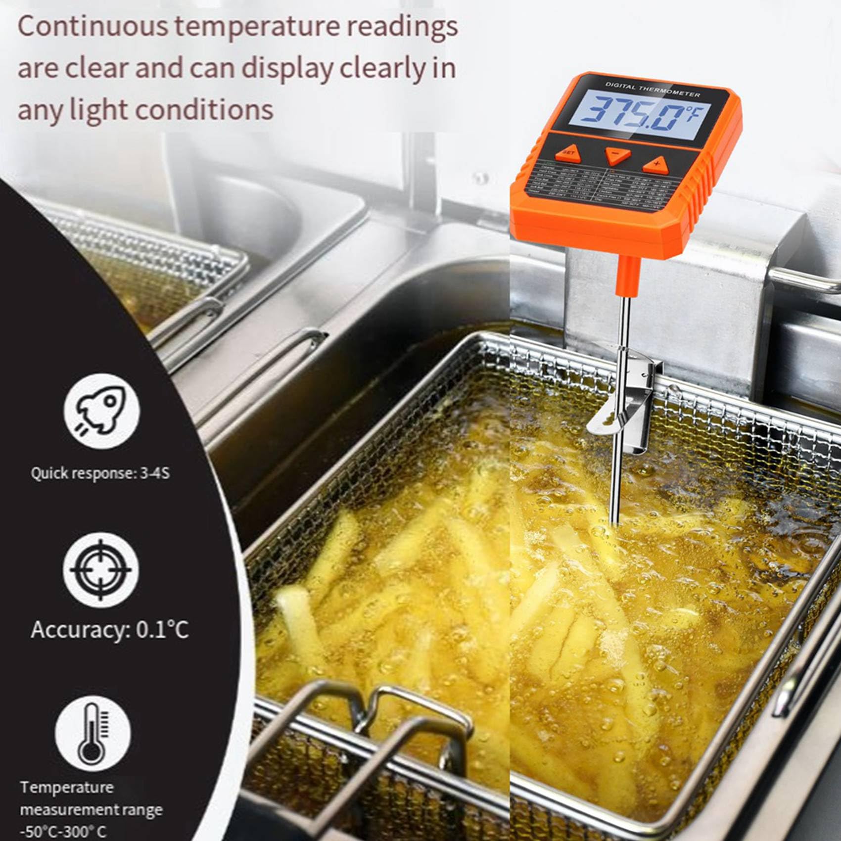 4X Thermomètre à Bonbons à Sonde avec Pince à Pot, Fonction D'Alarme, Thermomètre à de Friture Rotatif Étanche IPX6 à Grand Écran
