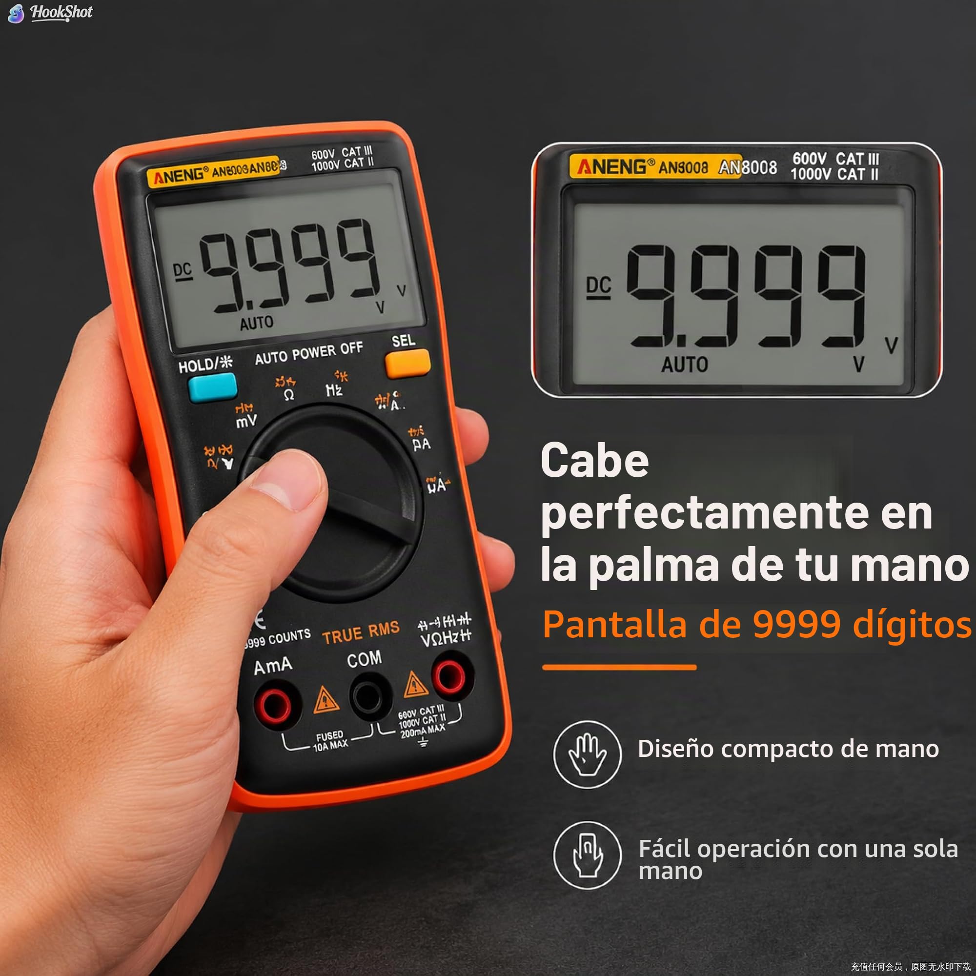 AN8008 Multímetro digital True Tensión CA Voltaje CC Amperímetro Corriente Ohm Medidor Probador Diodos Transistores Temperatura Rojo