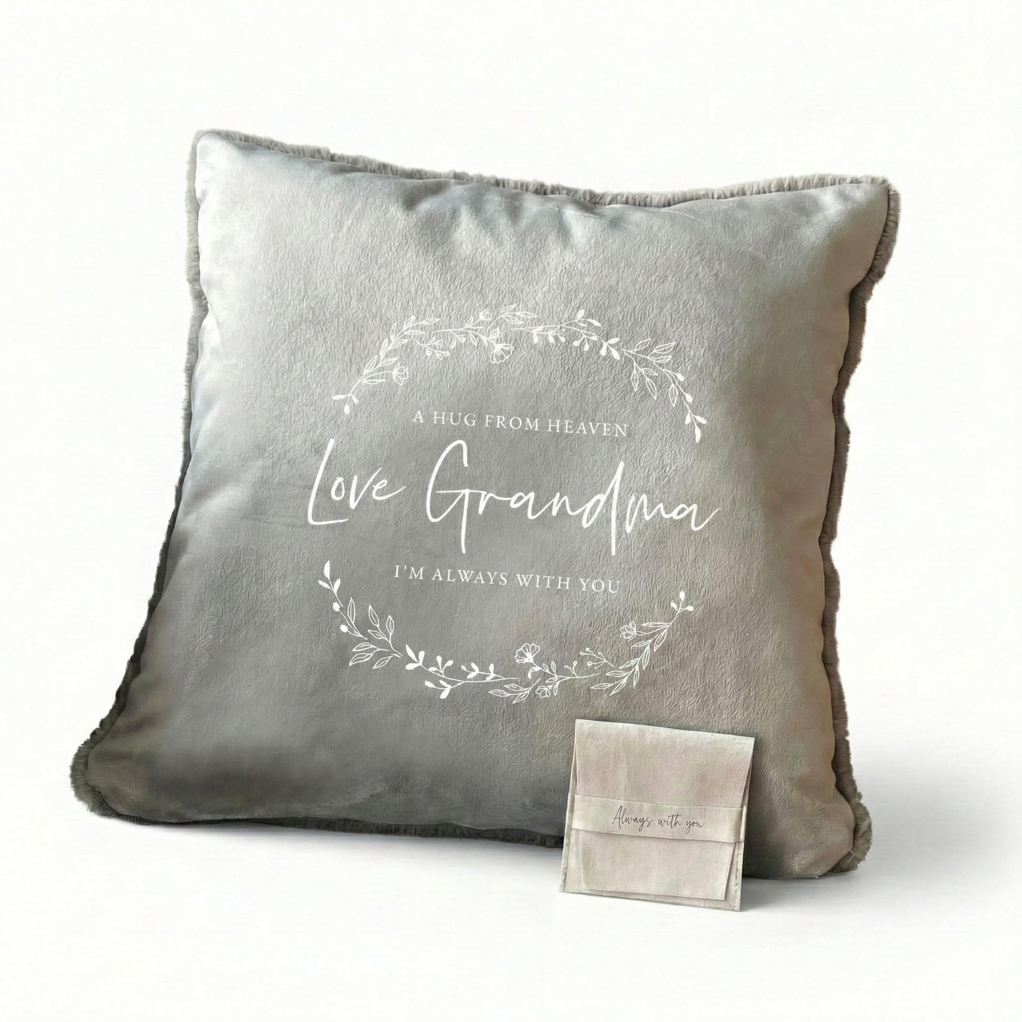 The Lovely Keepsake Company With Ashes Pouch Personalised Wreath Memorial Faux Fur Ashes Cuddle Cushion - Custom Message | Sympathy Gift, Remembrance | 40Cm X 40Cm