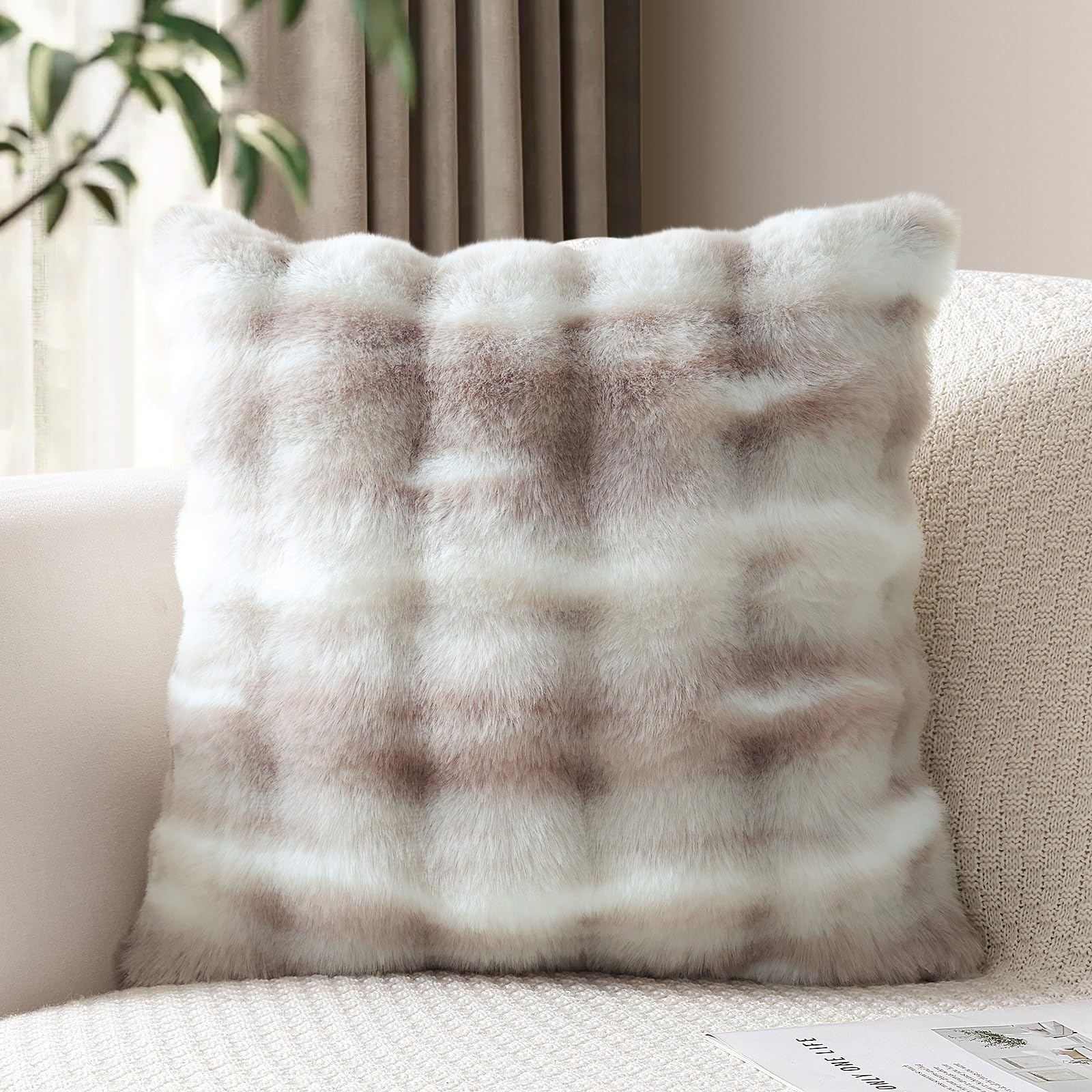 JOTOM Set of 1 Plush Cushion Cover 40x40 cm Soft Decorative Throw Pillow Cover Fluffy Faux Fur Pillowcase for Couch Sofa Bedroom Pillow 16x16 Inch (White Taupe) — image 1