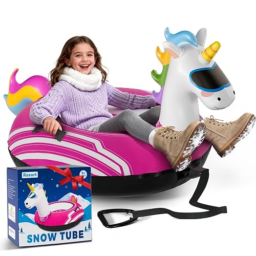 Raxurt Unicorn Inflatable Snow Tube Sled, Heavy Duty Snow Tubes