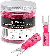 Wirefy 150 PCS Heat Shrink Fork Connectors #8 - Marine Grade Fork Terminals - Spade Fork Wire Connectors - Red 22-16 Gauge