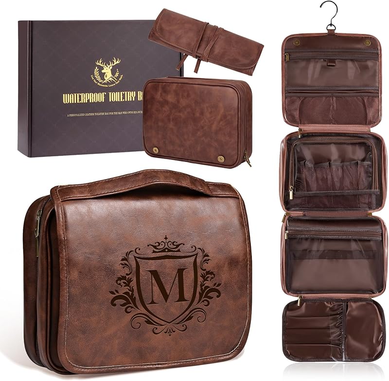 Necessaire suspensa personalizada 3 em 1 Aganmi para viagem, marrom-avermelhada, tamanho M