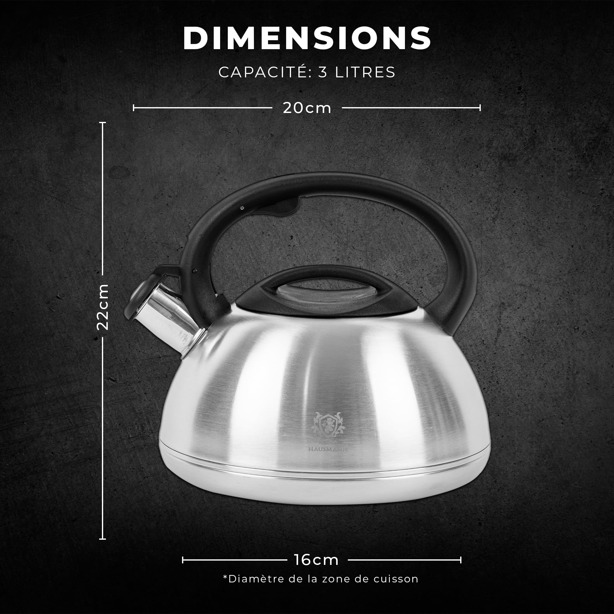 KARL HAUSMANN Bouilloire Induction 3L Inox avec Sifflante - Theiere Cuisine pour Plaque Gaz, Vitrocéramique et Électrique - Grande Capacité Eau Chaude avec Couvercle Amovible
