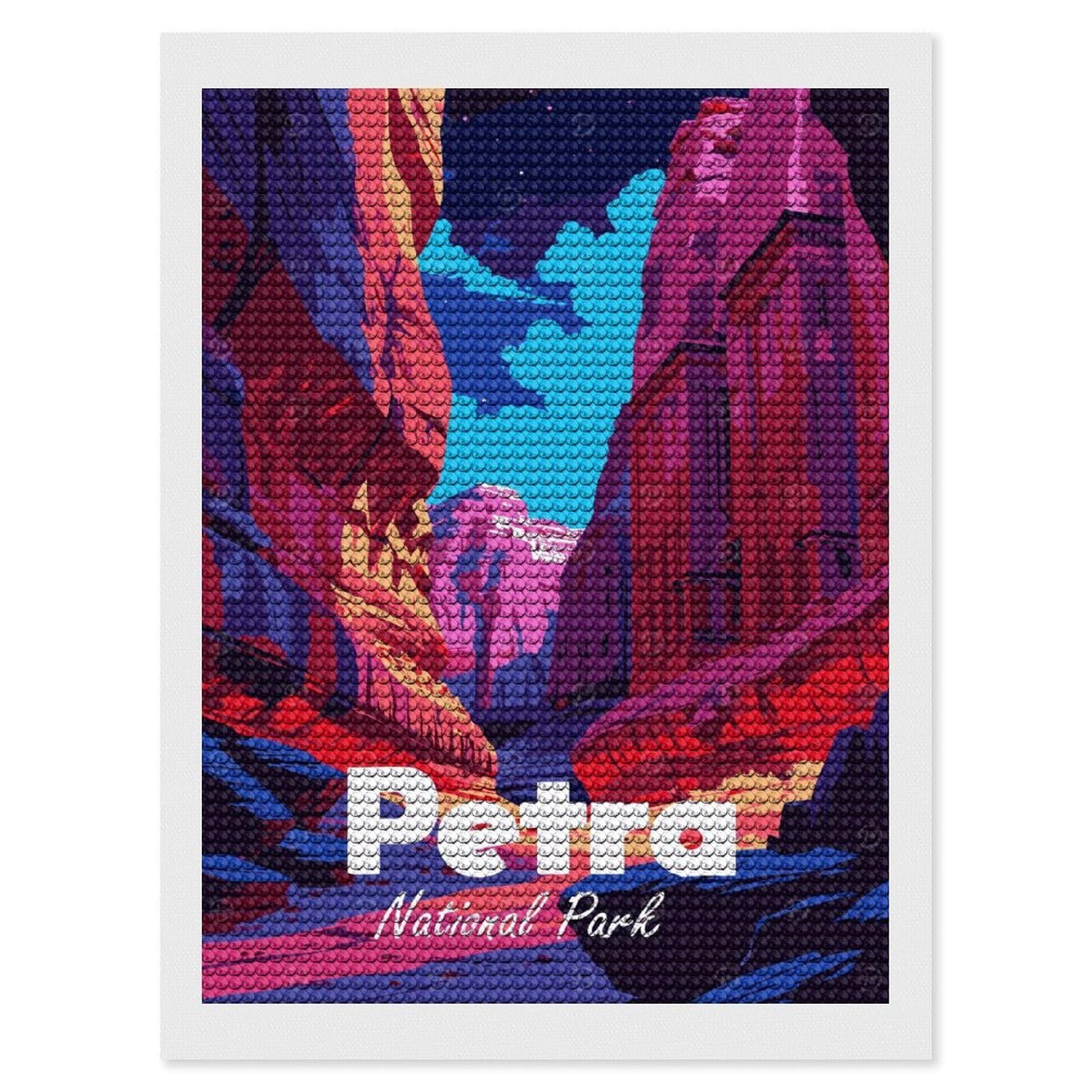 Junmoney Petra National Park Illustration Diamond Painting Set 12"x16", Holiday Gift Idea, for Creative Relaxation, Fun Craft Experience, Vintage Style Decor