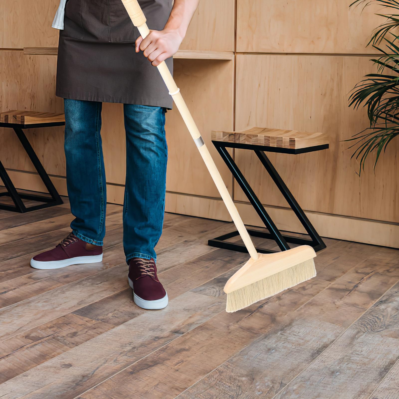Escoba de Mango Largo de Madera Cerdas Suaves para Limpieza de Alfombras y Pisos en Interiores, Adecuado para Barrer Alta Durabilidad