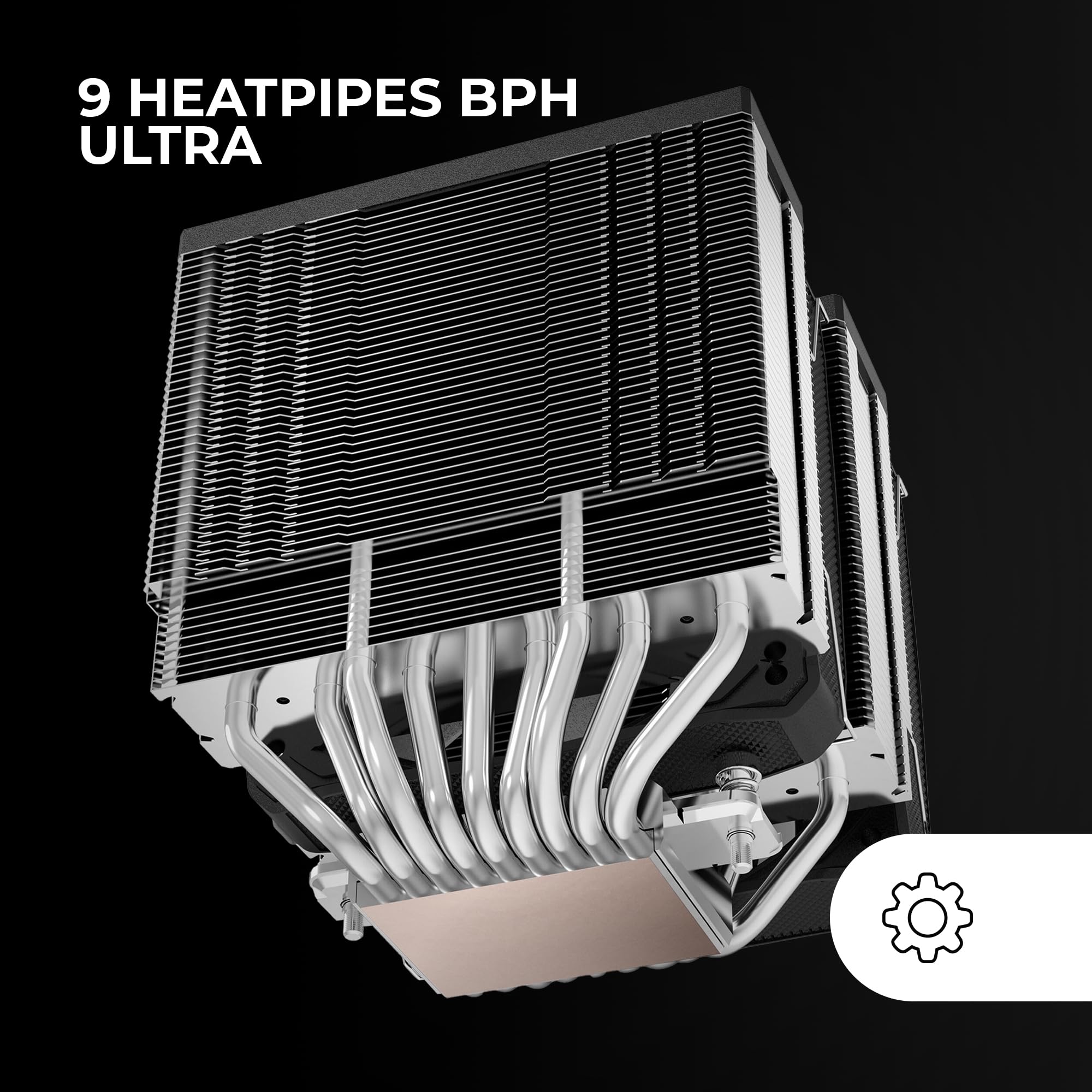 MARSGAMING MCPU-XU9, Dissipatore CPU Doppia Torre, TDP 400W, 2x Ventole con Pale Ibride e Cuscinetti FDB in Rame Iperbilanciato, 9 Heatpipe Tecnologia BPH ULTRA, Multisocket Universale, Nero