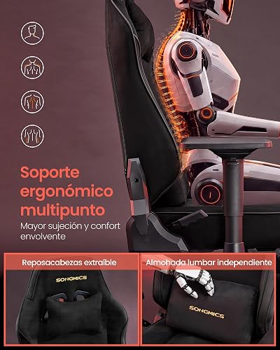 SONGMICS Gaming Chair, Suede Fabric Ergonomic Office Chair with Footrest - 6
