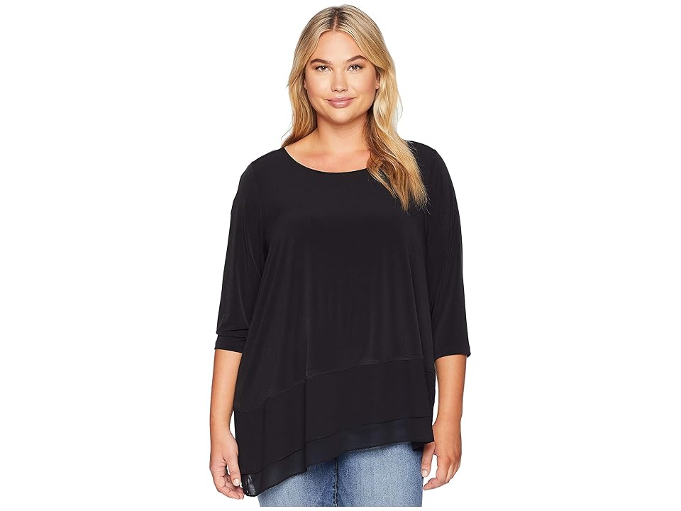 

Calvin Klein Plus Plus Size 3/4 Sleeve Top Asymmetrical Hem (Black) Women's Clothing
