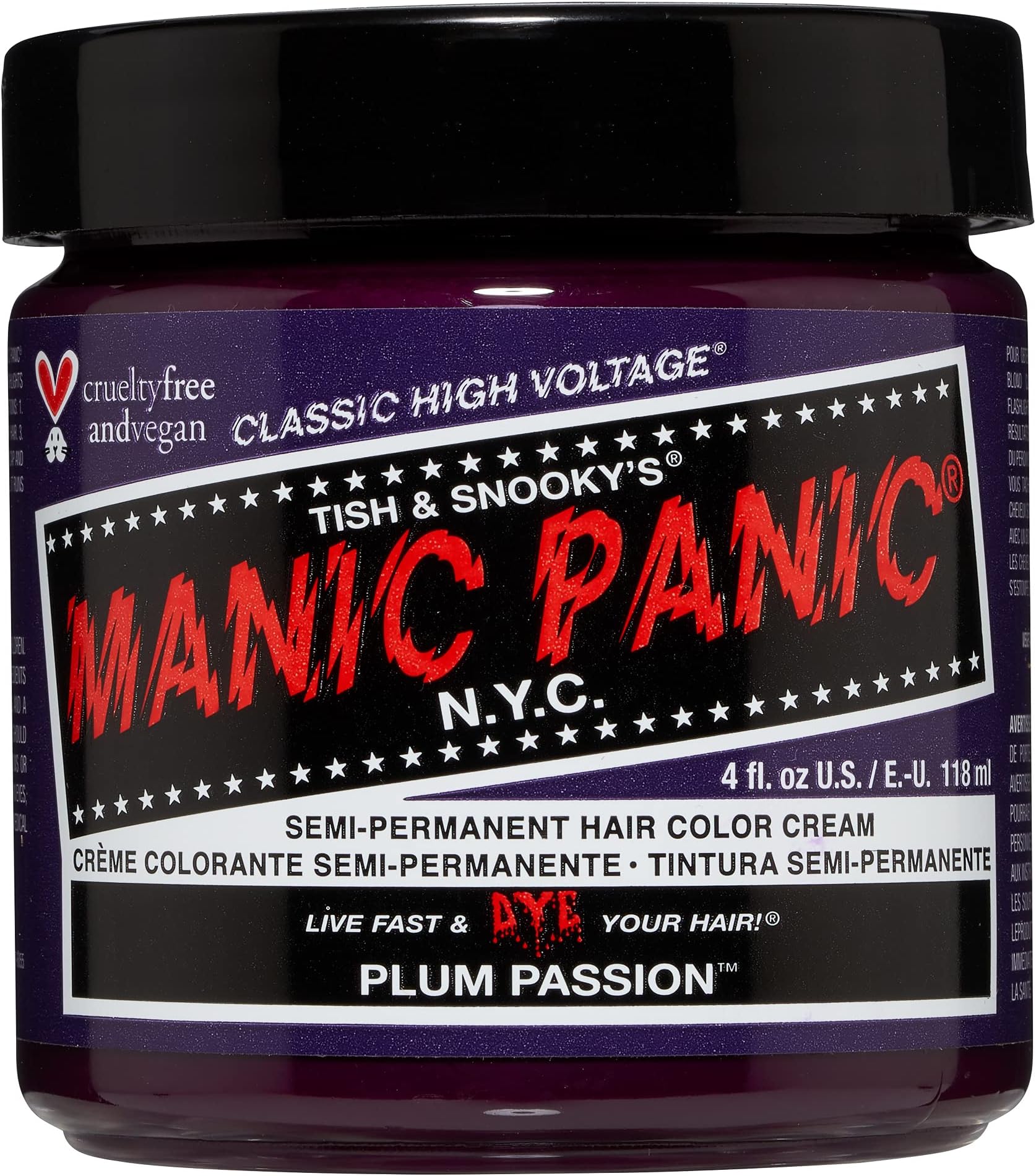 Manic Panic Plum Passion Purple Hair Color Cream - Classic High Voltage Semi-Permanent Hair Dye - Vivid, Purple Shade - For Dark, Light Hair - Vegan, Ppd & Ammonia-Free - Ready-To-Use, N-Mix Coloring