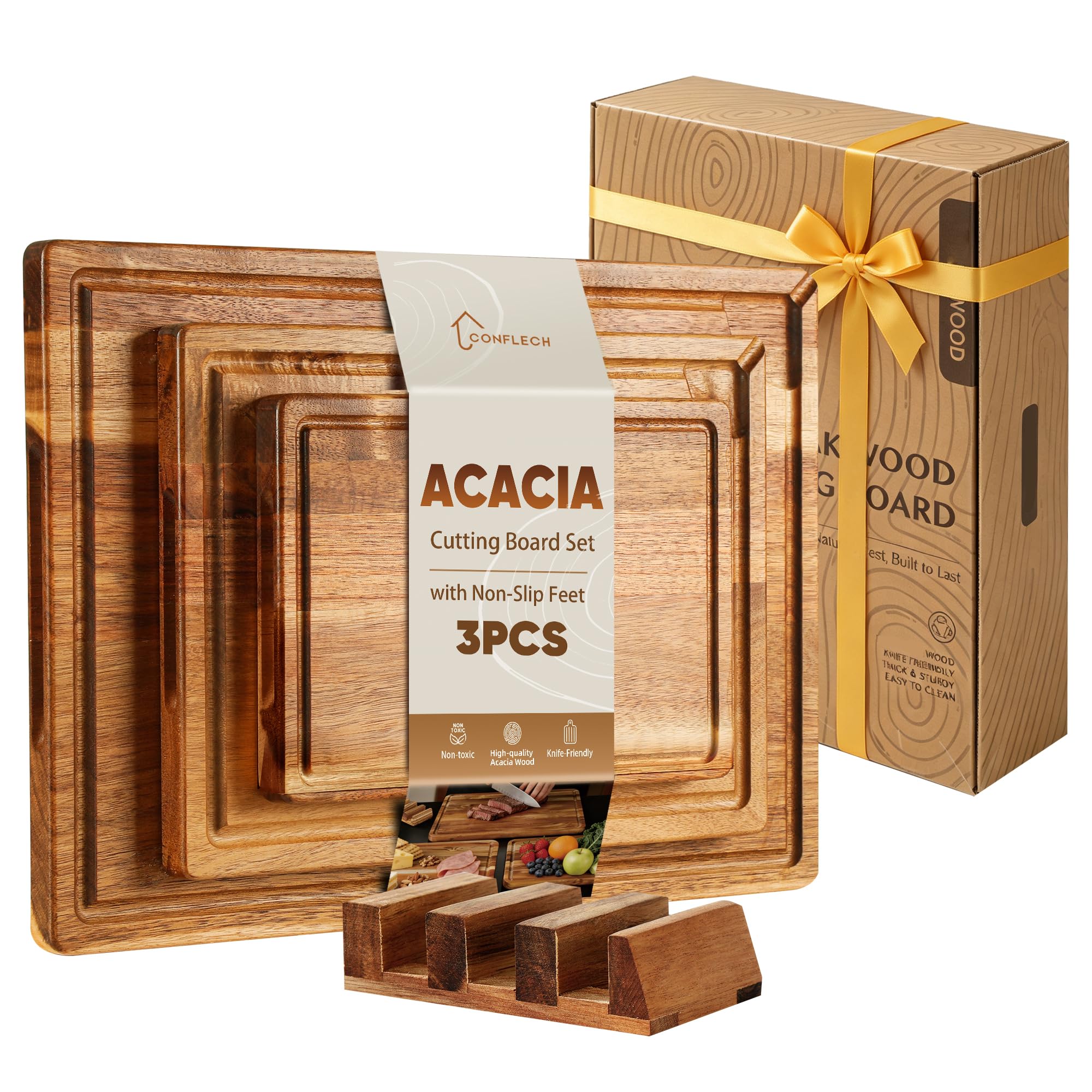 3 Pack Acacia Wood Cutting Board Wooden Cutting Boards For Kitchen Solid