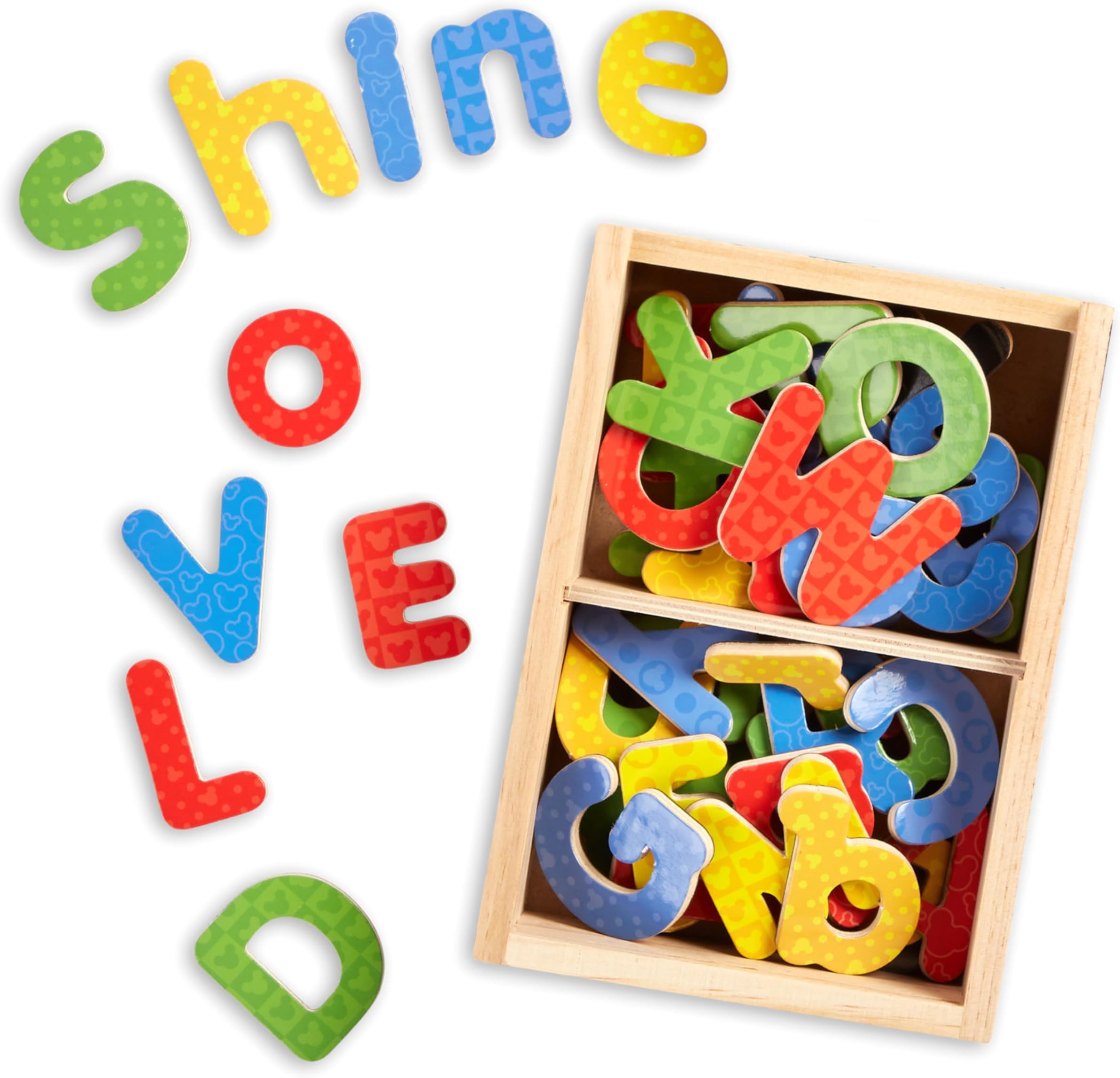 Disney Mickey and Friends Wooden Alphabet Magnets - 52 Uppercase and Lowercase Letters