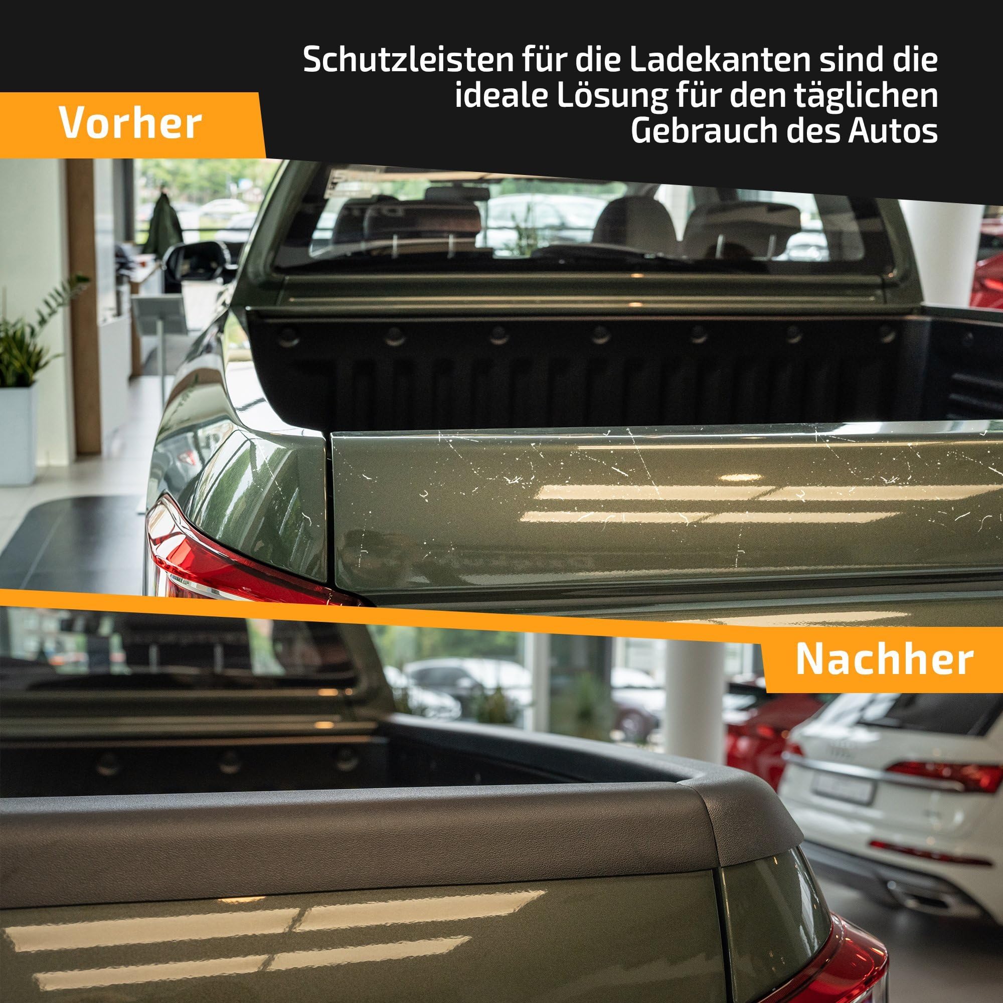CHROMEMASTER Rantabdeckung für Pick-up Ladefläche Kompatibel mit Ford Ranger Crew Cab 4D 2011-2023 | Robuste Schutzleiste für die Ladekante; Ladekantenschutz, Kratzschutz und Kantenschutz; Kunststoff
