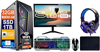 Pc Gamer Computador Cpu Ryzen 5 5600G / SSD 1TB M.2 NVMe / 32GB Memória Ram Ddr4 / Windows 11 Pro + Monitor 19P Led + Teclado + Mouse + Headset Gamer