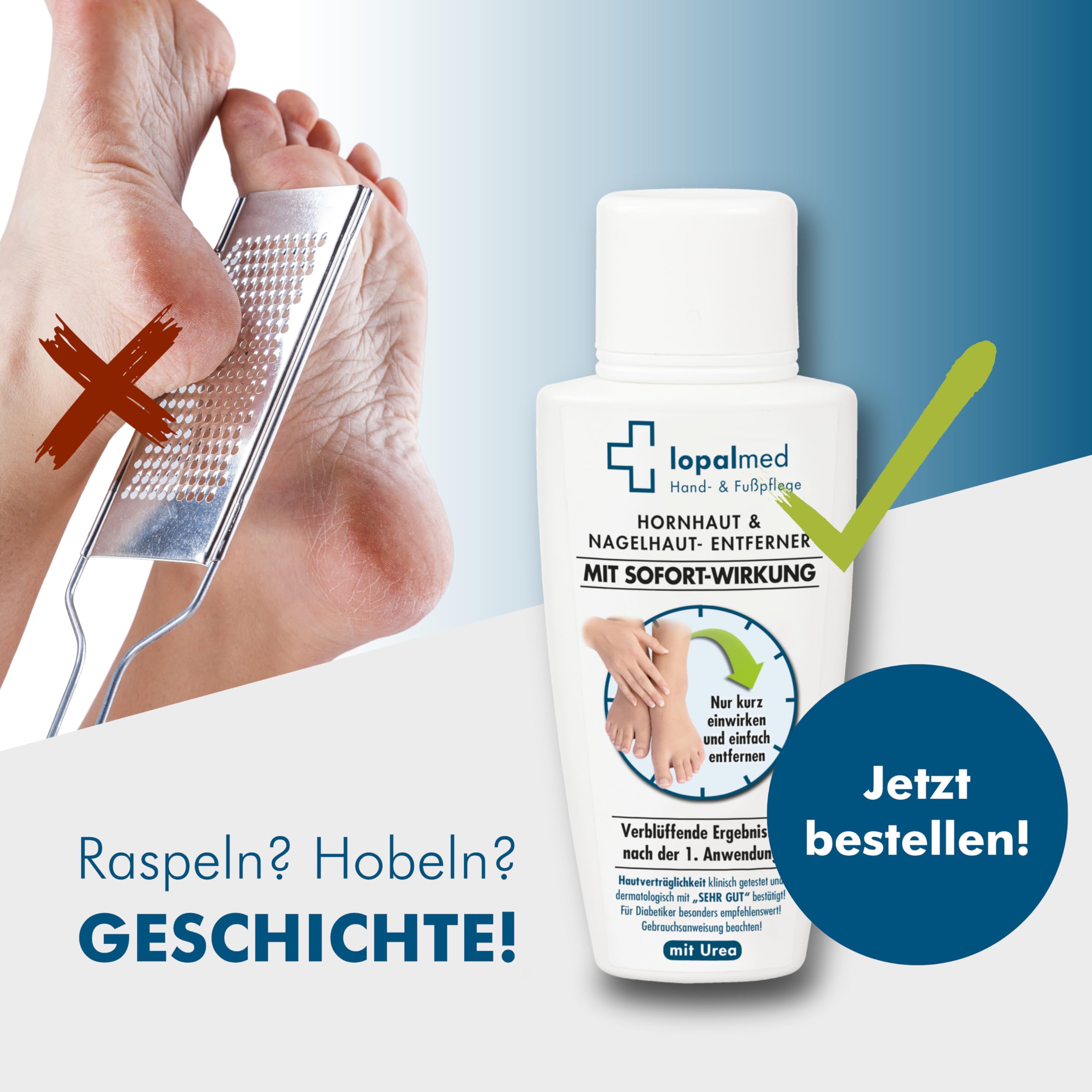 Lopalmed® Hornhaut & Nagelhaut Testbox [Sanfte & schnelle Anwendung!] – Hornhautentfernung ohne Raspel – Fußpflege gegen Hornhaut & Schwielen (Dermatologisch getestet & vegan)