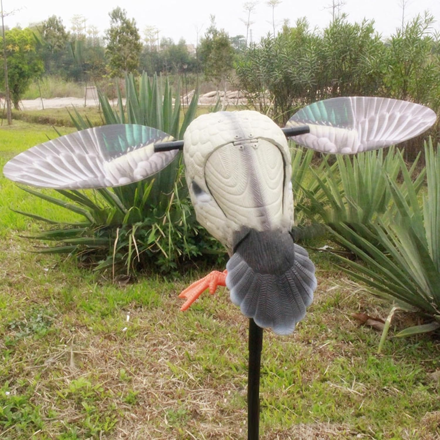 posterior view of the duck decoy showing the spinning wings.