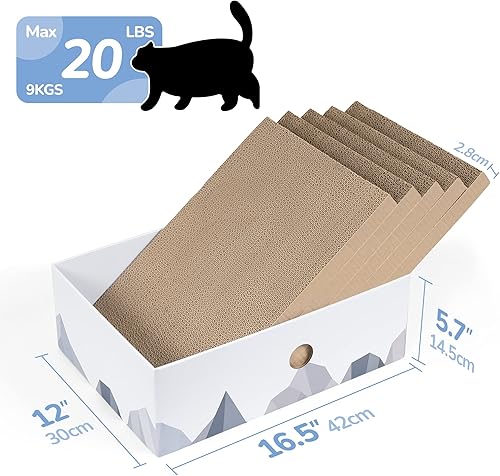 Miniatura 2 de Conlun Caja rascador para gatos con almohadilla para rascar gatos, tumbona portátil de cartón corrugado de 3 capas, rascador de cartón resistente de