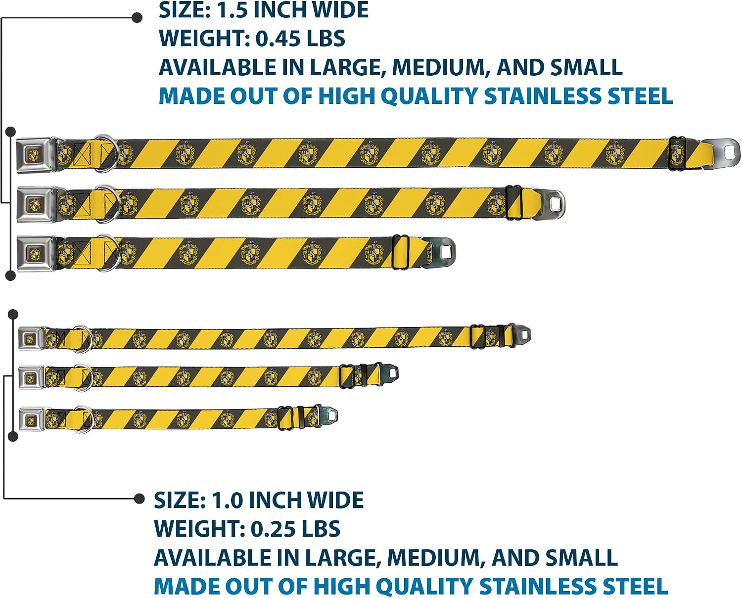 Dog Collar Seatbelt Buckle Hufflepuff Crest Diagonal Stripe Charcoal Gray/Yellow 11 to 16.5 Inches 1.0 Inch Wide