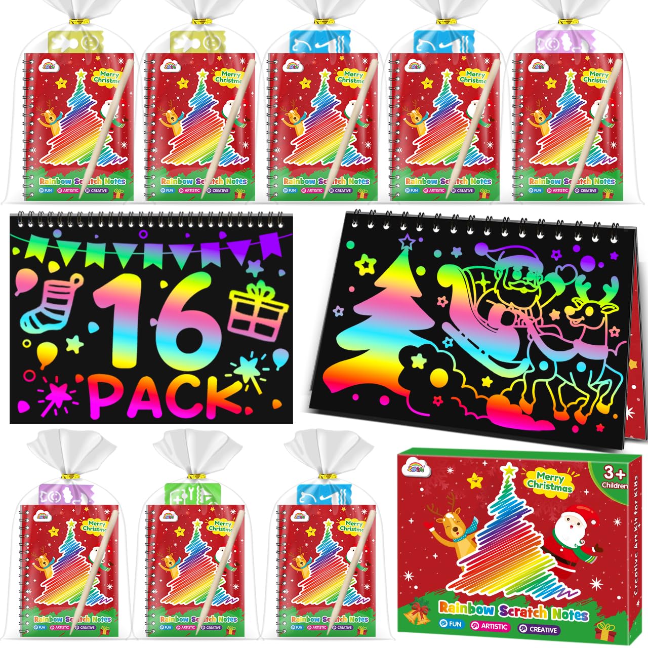 ZMLM 24 Pack Rainbow Art Scratch Notebooks for Christmas Classroom Gifts