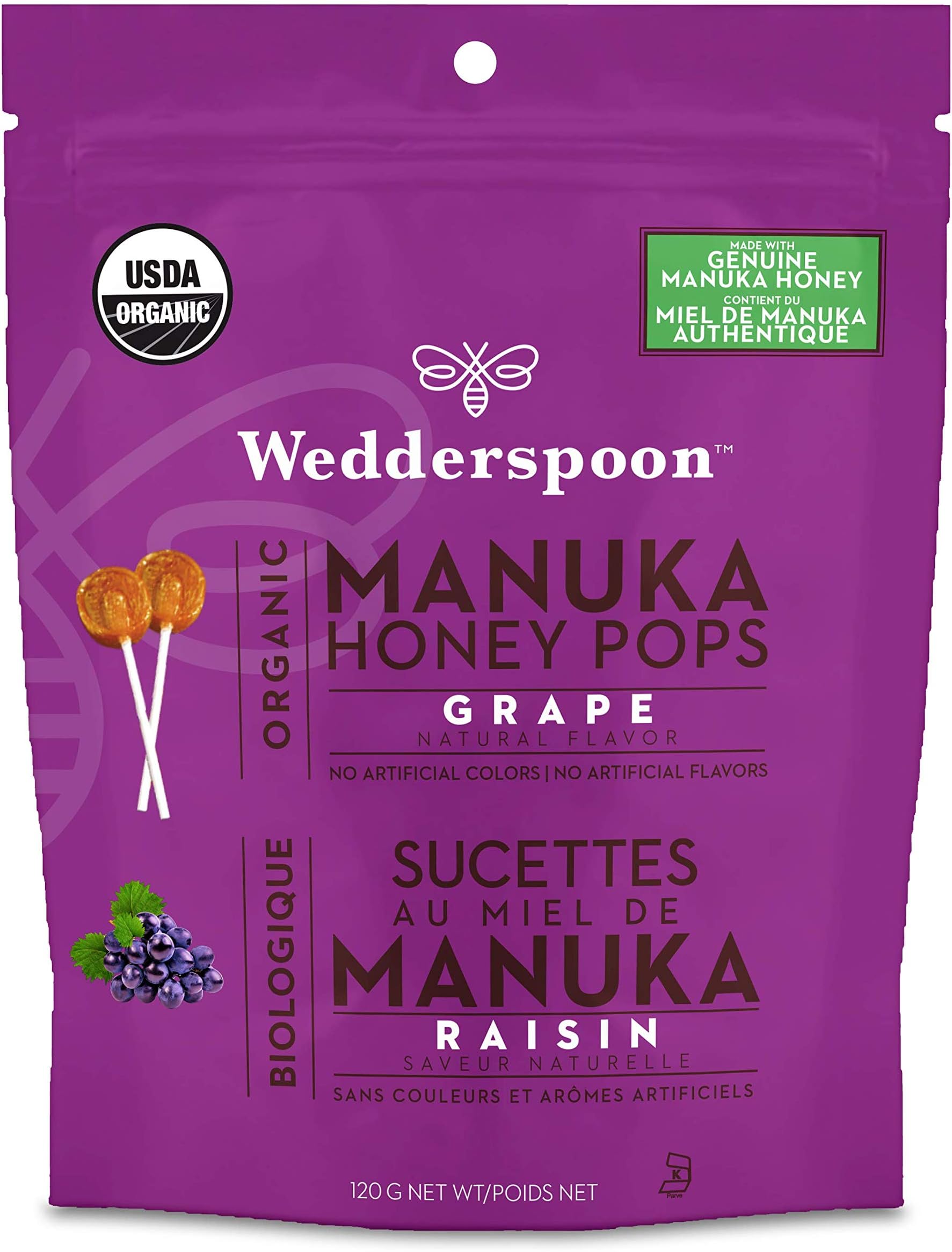 Wedderspoon Kid's Organic Manuka Honey Pops- Pack of 24 (Grape,178349)