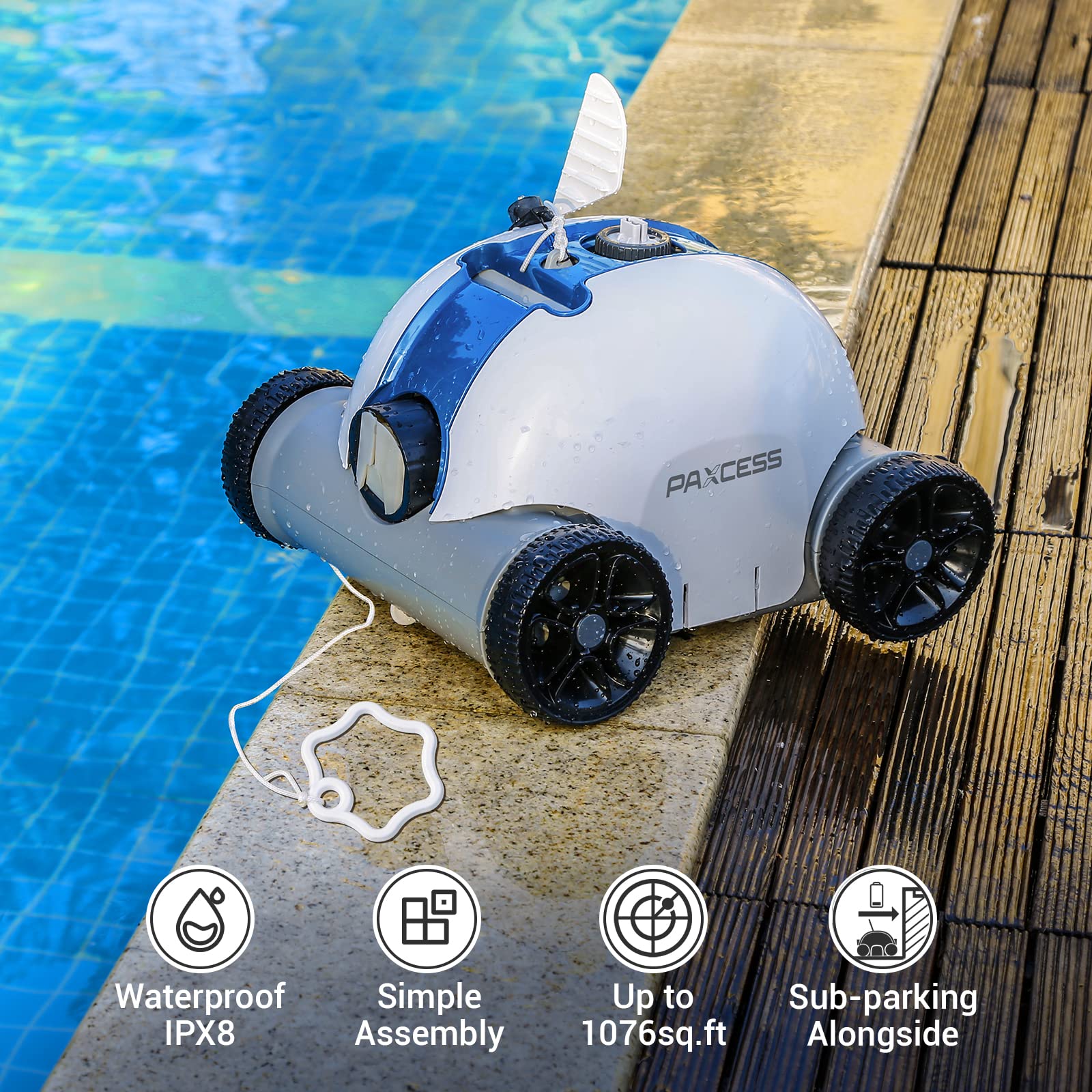 PAXCESS Cordless Robotic Pool Cleaner, Automatic Pool Robot Vacuum with 6090 Mins Working Time