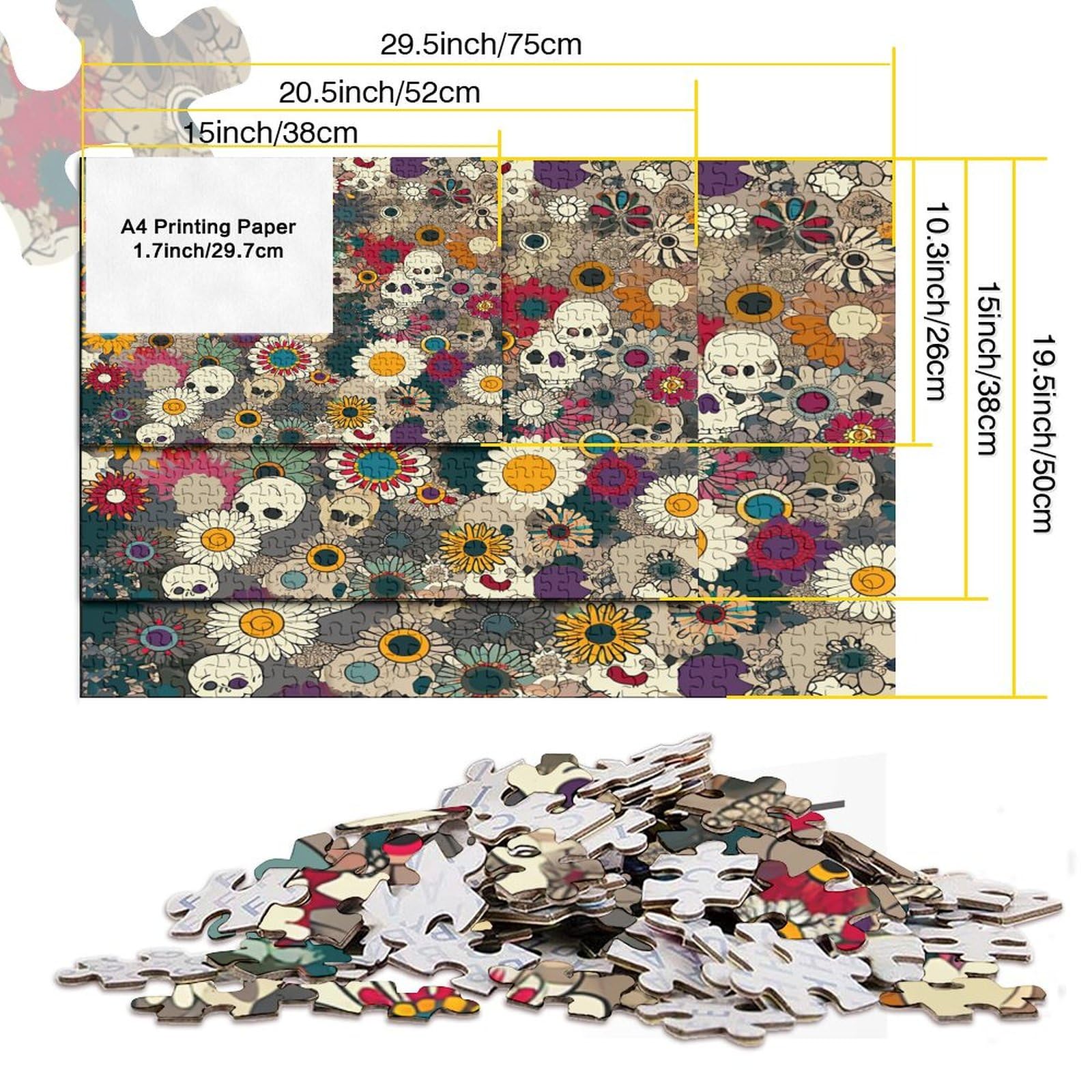 Czaszka 1000 sztuk puzzle dla dorosłych drewniane puzzle 1000 sztuk dla dorosłych gra logiczna dekoracja domu puzzle 1000 sztuk (75 x 50 cm)