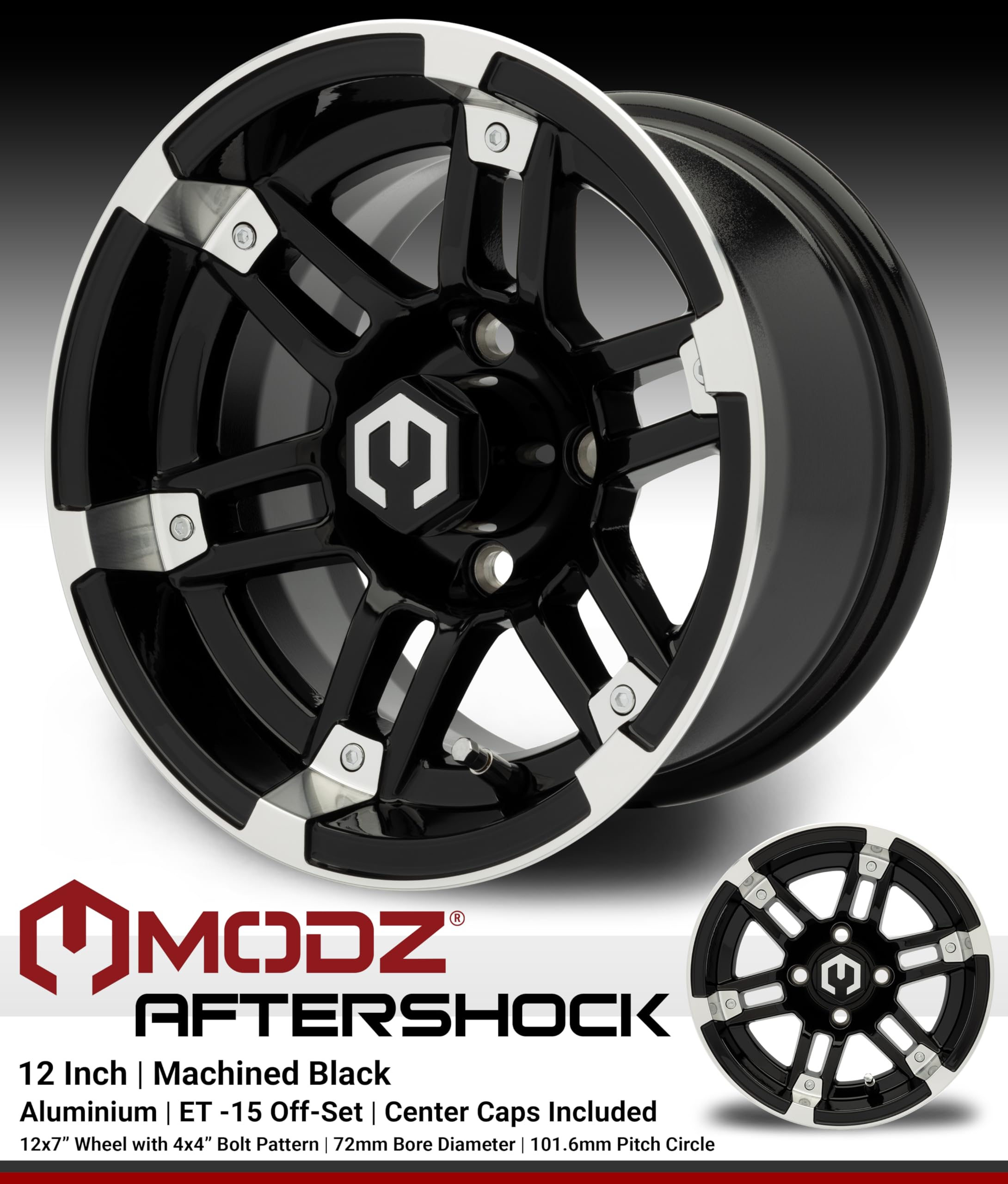 Amazon | 12インチ MODZ 機械加工 ブラック アフターショック ホイール