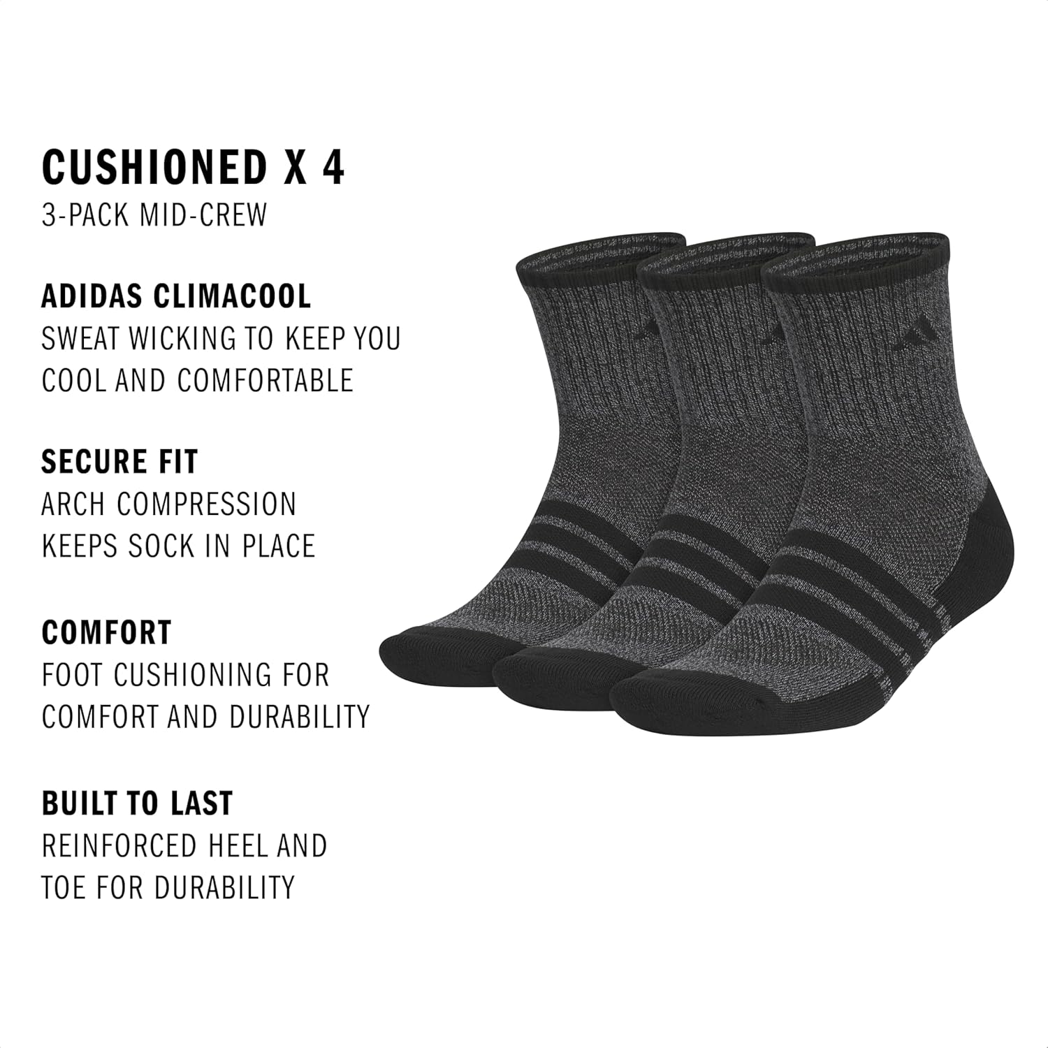 adidas Mens Socks 3-Pack – Cushioned X for Hiking & Outdoor Training - Image 3