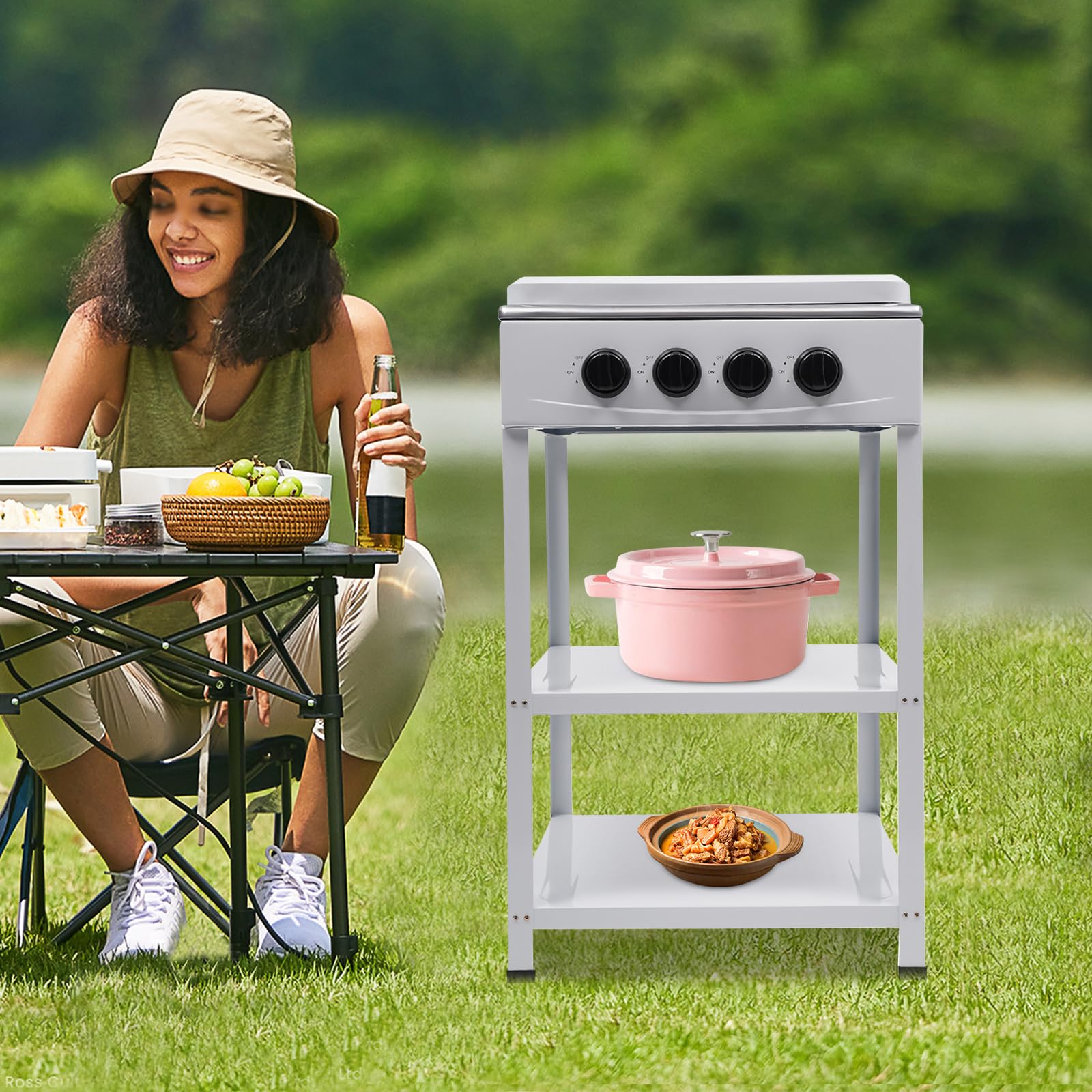 Réchaud à gaz à 4 flammes, réchaud à gaz pour extérieur, réchaud de camping, four de camping portable, avec quatre grilles en fer, réchaud à gaz naturel, plaque de cuisson à gaz propane, pour