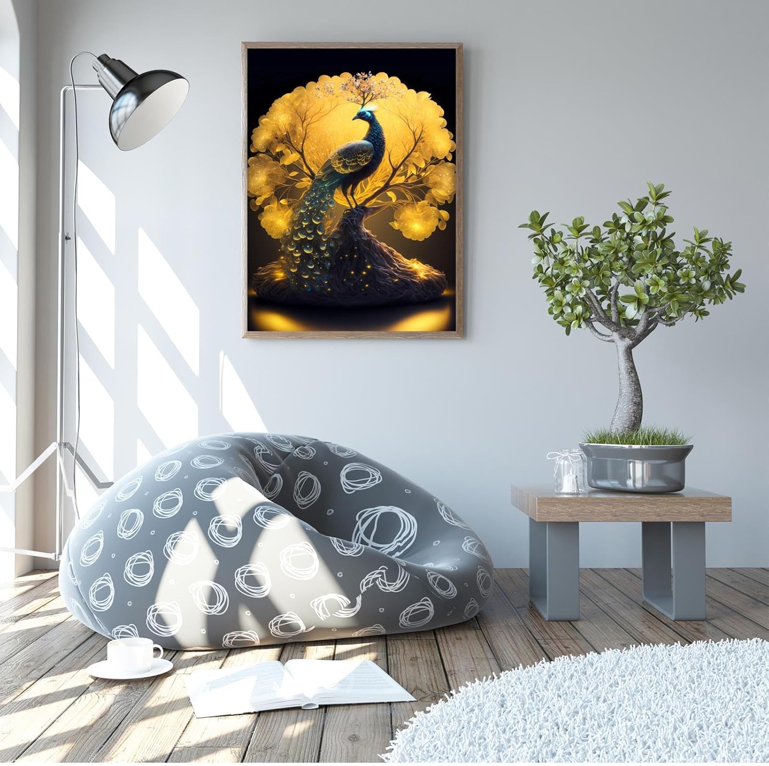 CUEAEAD DIY Diamond Painting Kit - Animal Theme, 5D Full Round Diamond Peacock in Glowing Tree Diamond Painting Art for Beginners, Suitable for Room Wall Decor, Personalised Gift 12x18 Inch