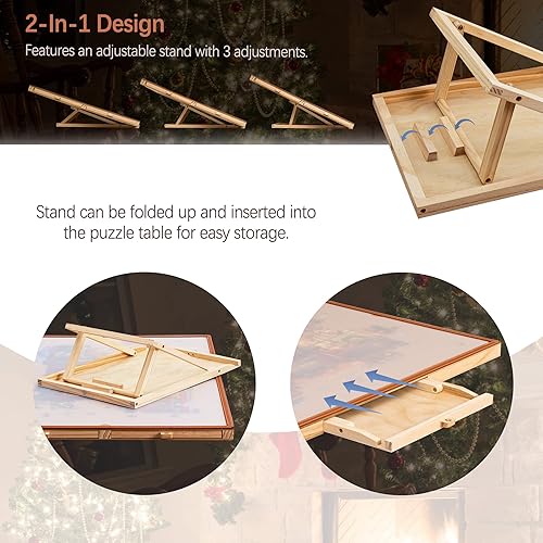 Miniatura 4 de Tektalk Mesa de rompecabezas con barra de cuero, meseta de madera portátil con soporte ajustable integrado y cubierta extraíble, 4 cajones de