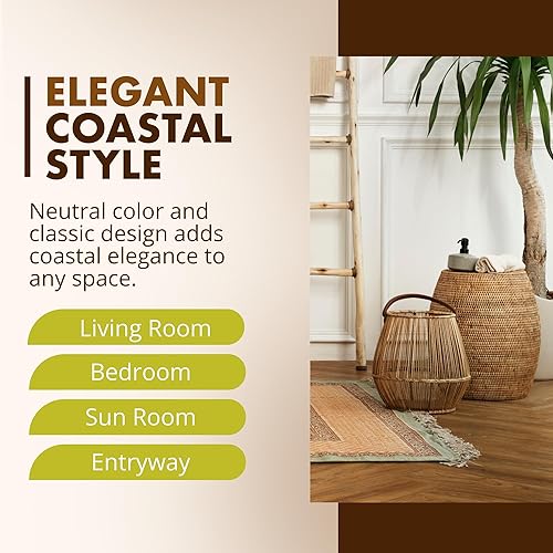 Miniatura 4 de KOUBOO La Jolla Taburete redondo de ratán, mesa auxiliar, hecho a mano, asiento adicional, patio, sala de estar, decoración bohemia, mesa auxiliar,