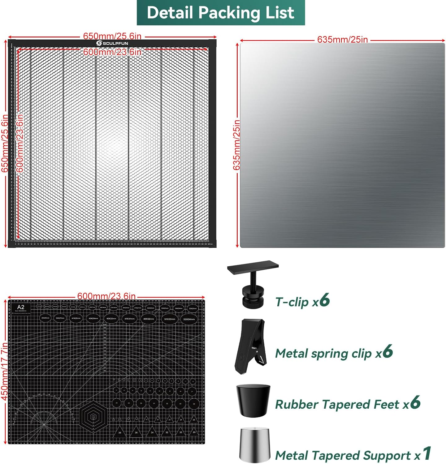 SCULPFUN Honeycomb Bed, 650 * 650mm(25.6x25.6 inches) Honeycomb Working Table Bed for CO2 or Diode Engraver Cutting Machine with Aluminum Plate for S30 Ultra Series Engraver