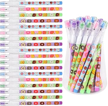 Kolewo4ever 48pcs HB Donuts Pencils Kawaii Cute Multipoint Pencil Push Translucent Non Sharpening Stackable Pencils Pop Up Plastic Pencil for Classroom Rewards Carnival Prizes Donuts