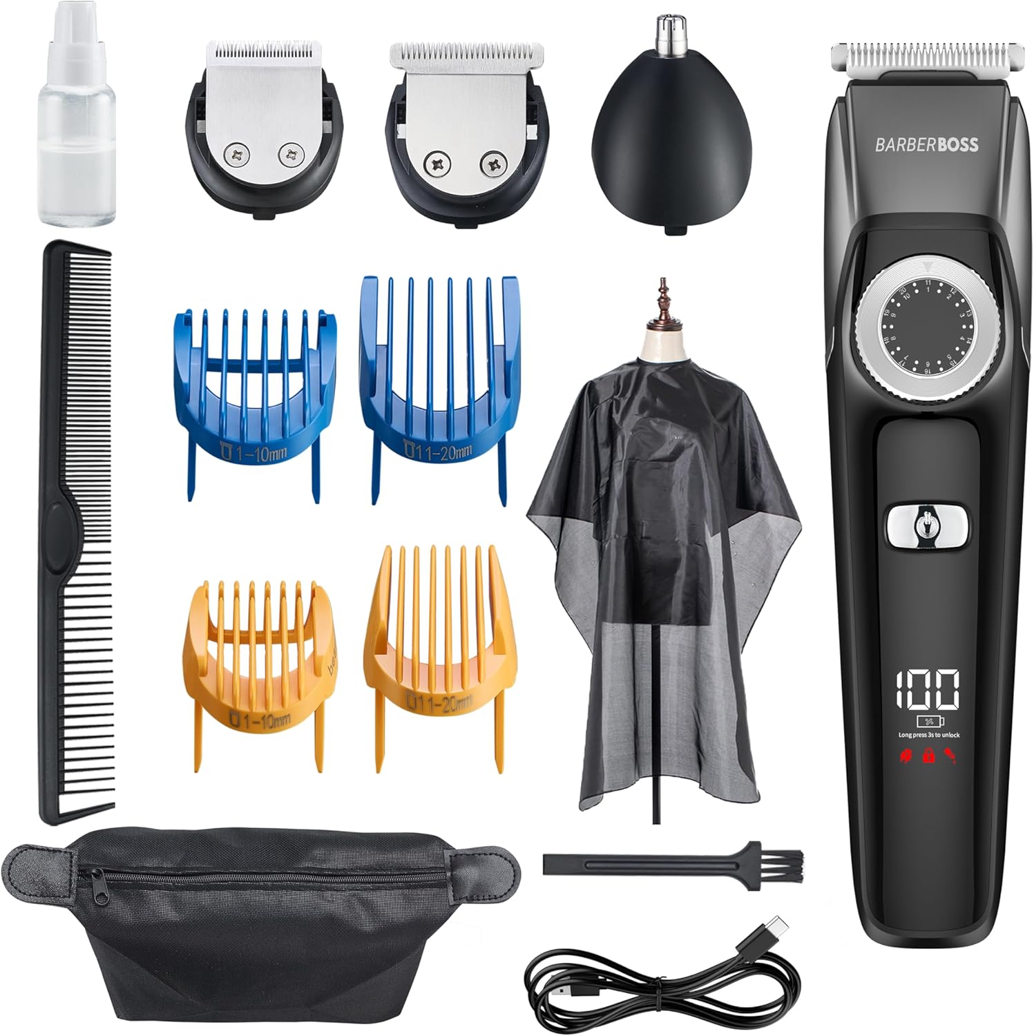 Barberboss Baardtrimmer voor heren, draadloze tondeuse voor mannen: trimmer voor mannen, heren verzorgingssets, waterdicht, neushaartrimmer voor mannen, QR-6051