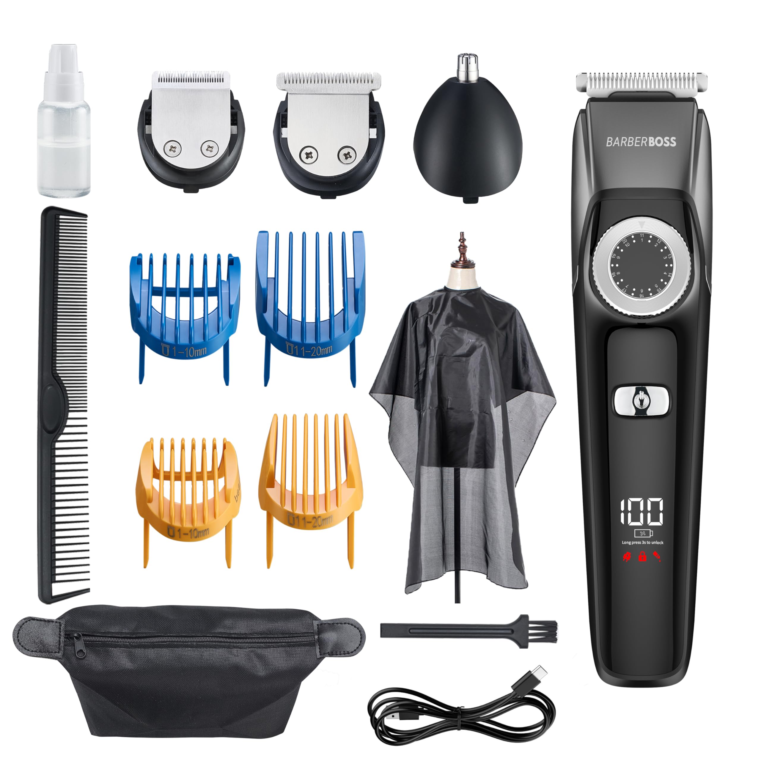 Barberboss Cortadora de barba para hombres, cortadora de pelo inalámbrica para hombres: recortadora para hombres, impermeable, recortadora pelo nariz para hombres,QR-6051