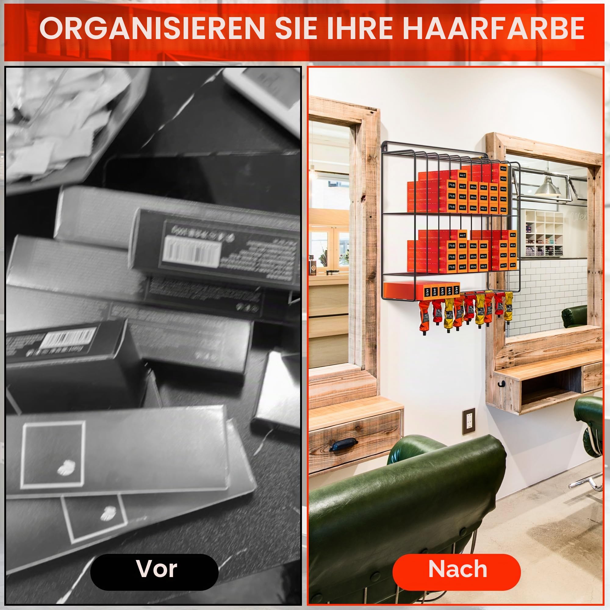 Haarfarbe Organizer Groß Haarfarbe Organizer 2 Ebenen Metall Aufbewahrung Farbregal für Friseursalon Wandhalter Friseur Salon Schwarz