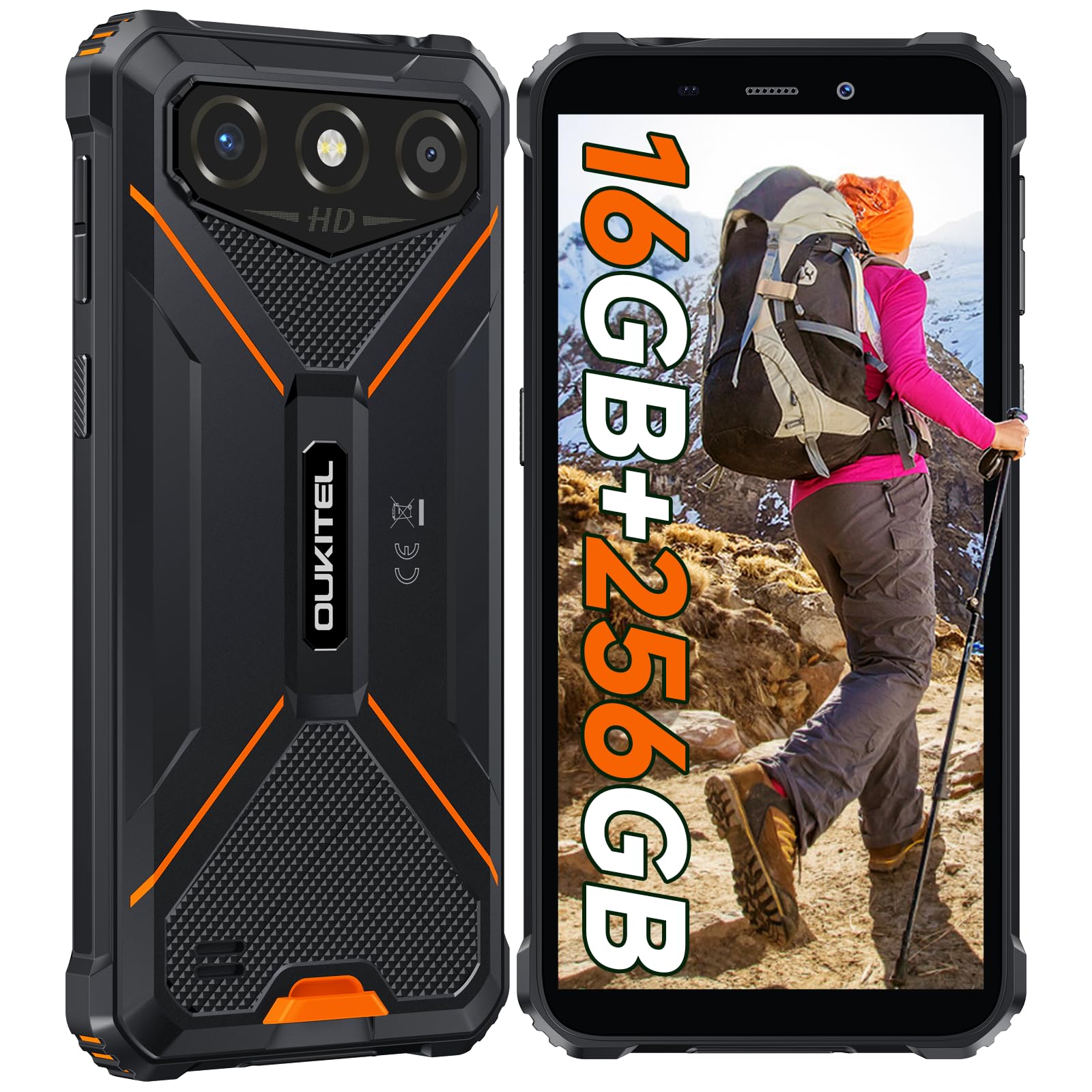 OUKITEL G3 Rugged Smartphone, 16GB+256GB/1TB Telefono Indistruttibile, 6300mAh Batteria, 6.0" Cellulare da Lavoro, 13MP+5MP Fotocamera, Android 14, 4G Dual SIM/IP68/IP69K/GPS/OTG/FACE ID/3.5mm Jack