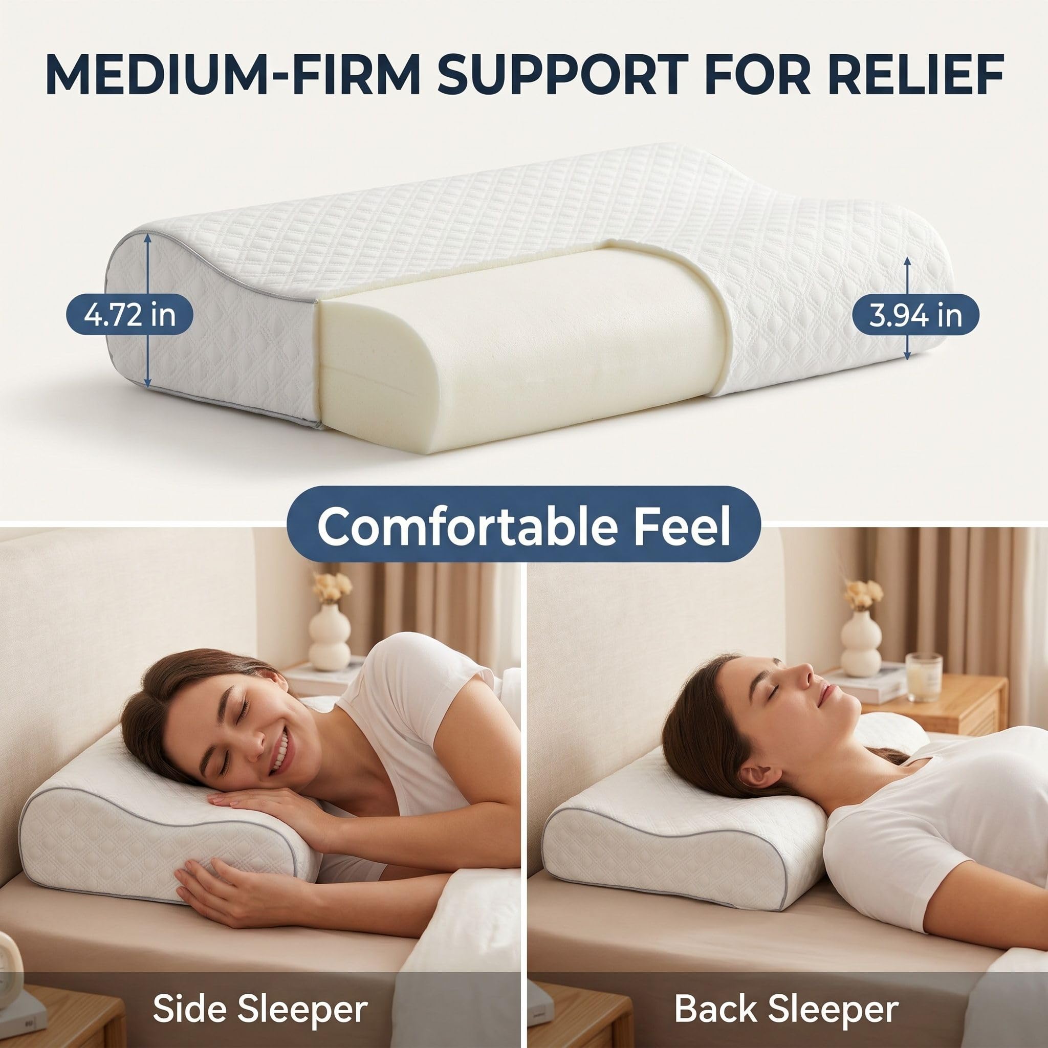 Almohada viscoelástica contorneada Aeris, almohada de posición lateral con espuma de Memory Foam ventilada, tamaño estándar, funda de peluche aterciopelado lavable a máquina.