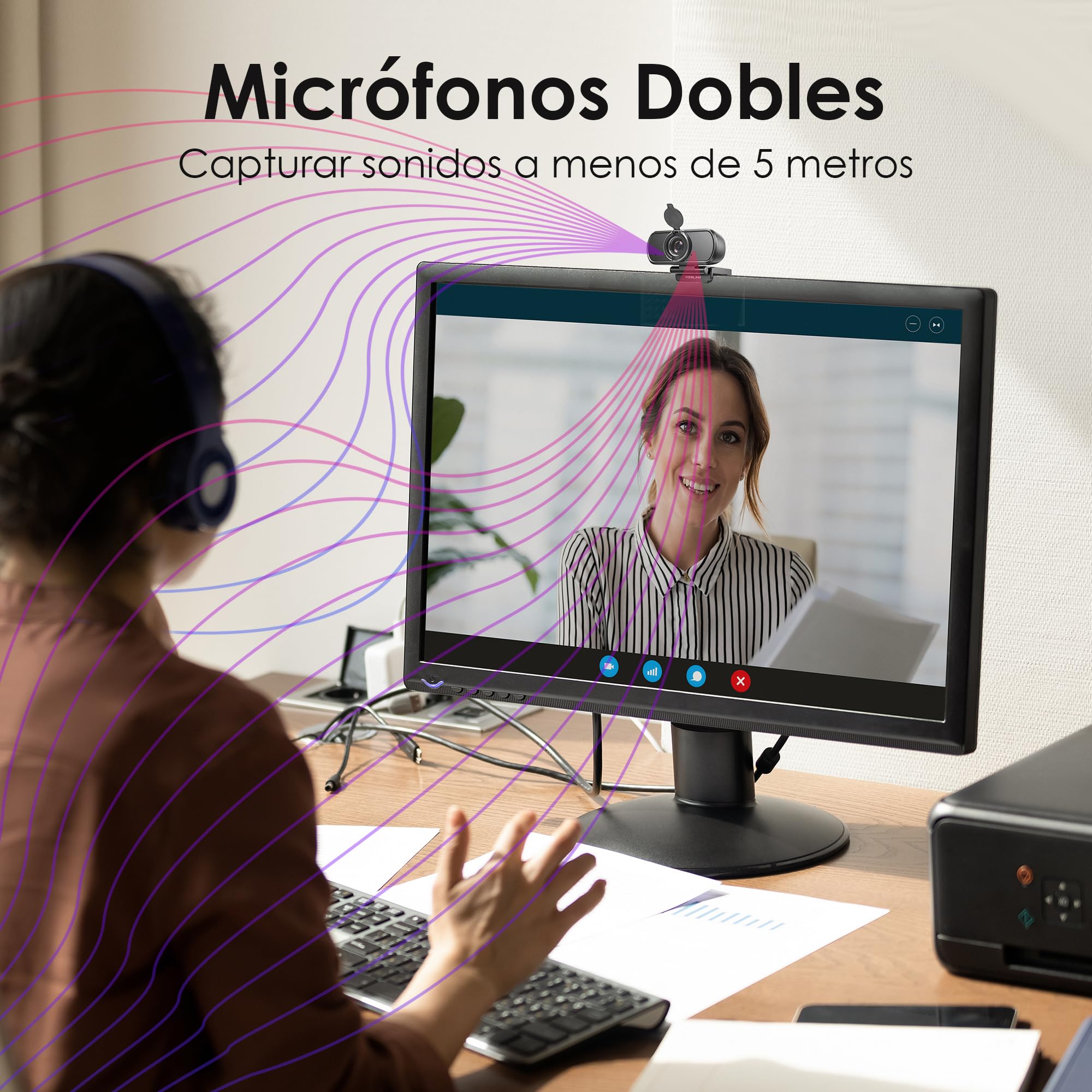 N51A Webcam Full HD 2.5k 30FPS Webcam PC con 2 Micrófono 110°Ángulo de Visión Corrección de Iluminación para Windows MacOS Linux Soporta Youtube Streaming Video Calling Zoom Videoconferencia