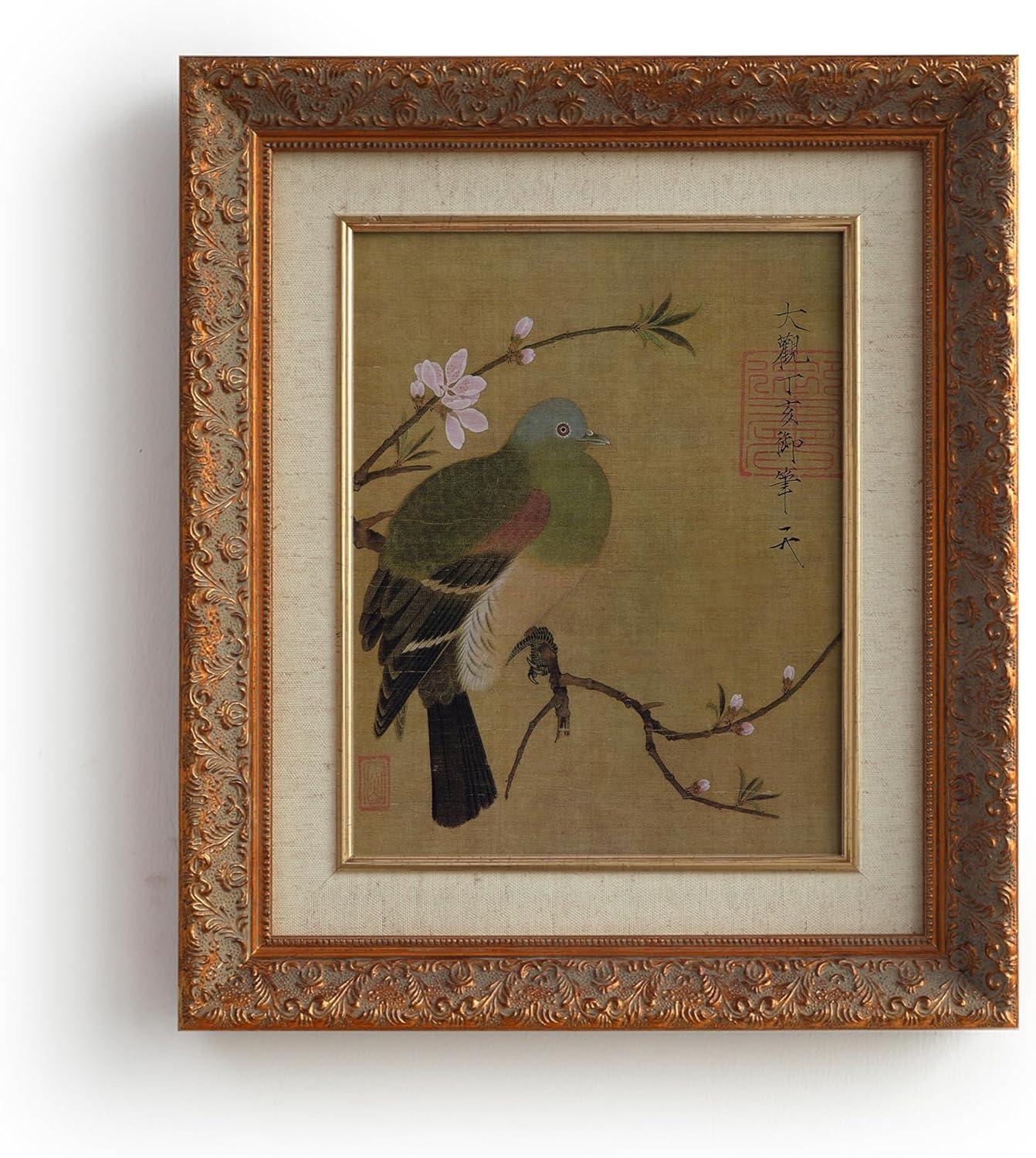 SoochART Gold Wood Framed Canvas Wall Art Vintage Decor, Chinese Bird Painting Prints,8"x10" Picture Frame for Living Room Bathroom Kitchen Bedroom