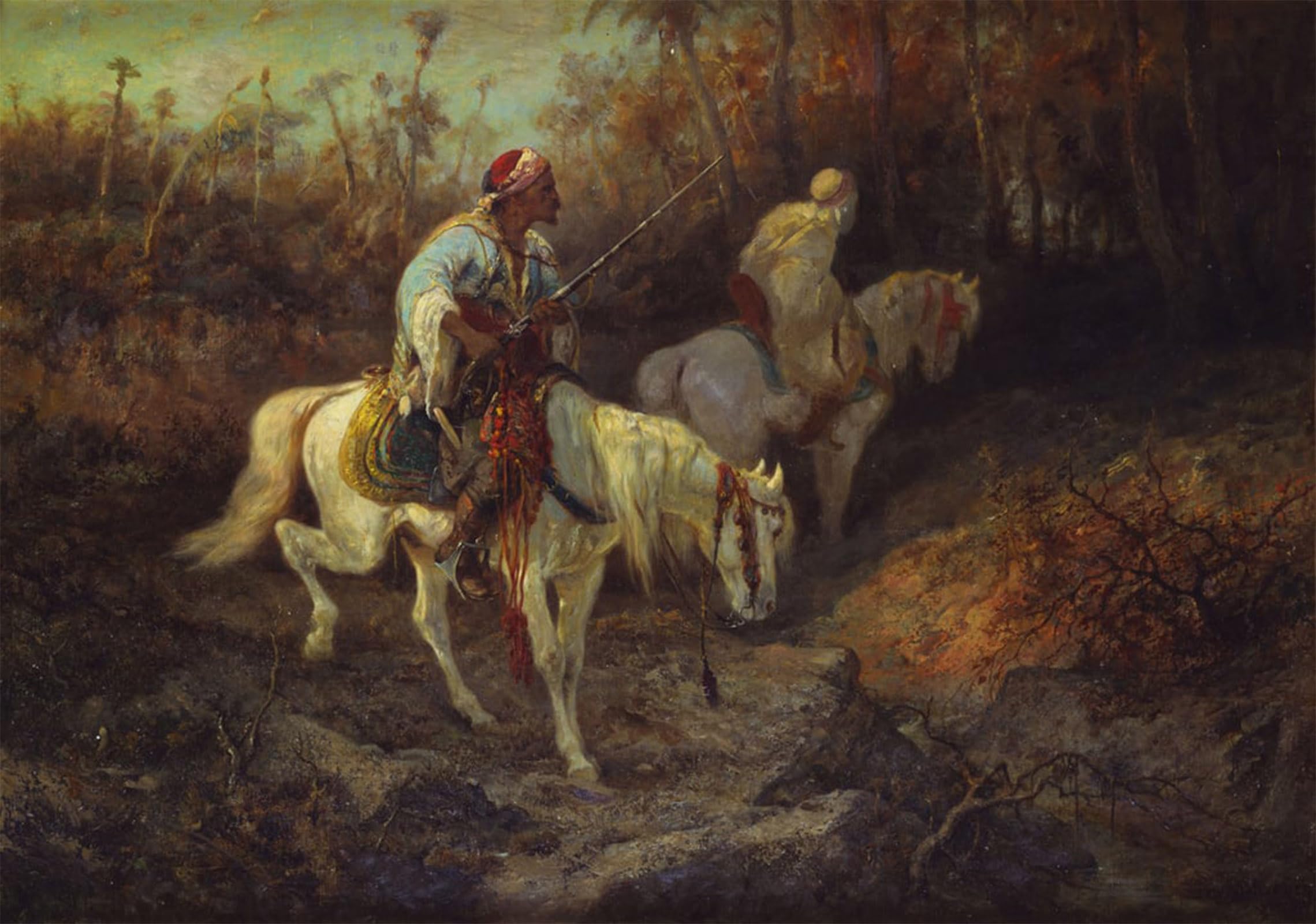 POSTERIIk Famous Modern Artwork Art Mural Arab Animalmen At the Edge of a Wood by Adolf Schreyer Oil Paintings Pictures for Home Decor 60x90cm