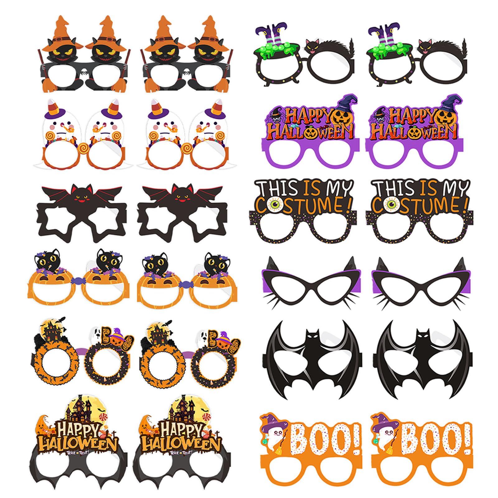 KASESSS 24-Piece Halloween Fun Glasses - Party Glasses with Different Shapes for Adults & Kids, Multicolored